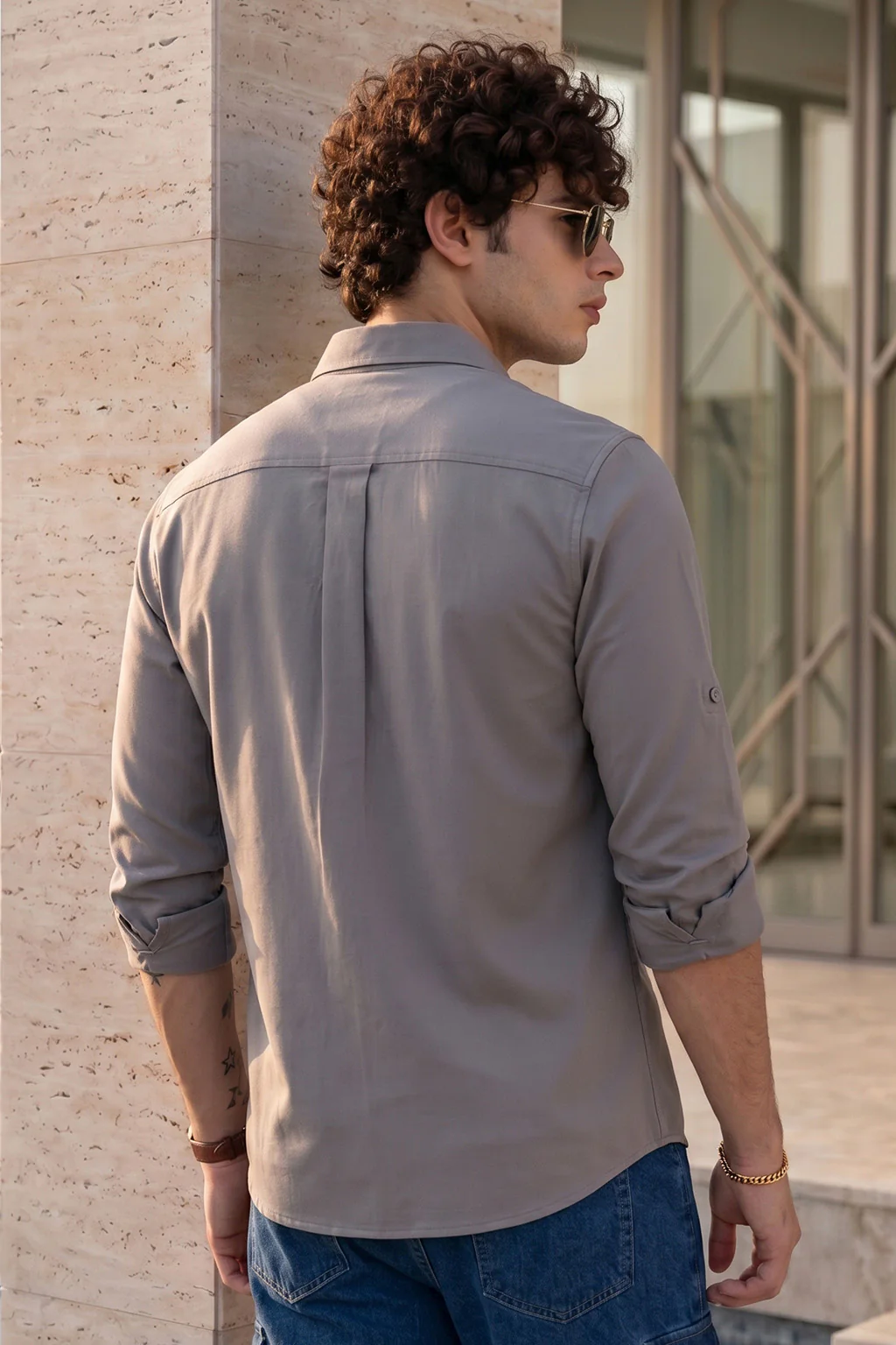 Dark Grey Plain Relaxed Fit Full Sleeve Dual Pocket Utility Exclusive Shirt - Image 4