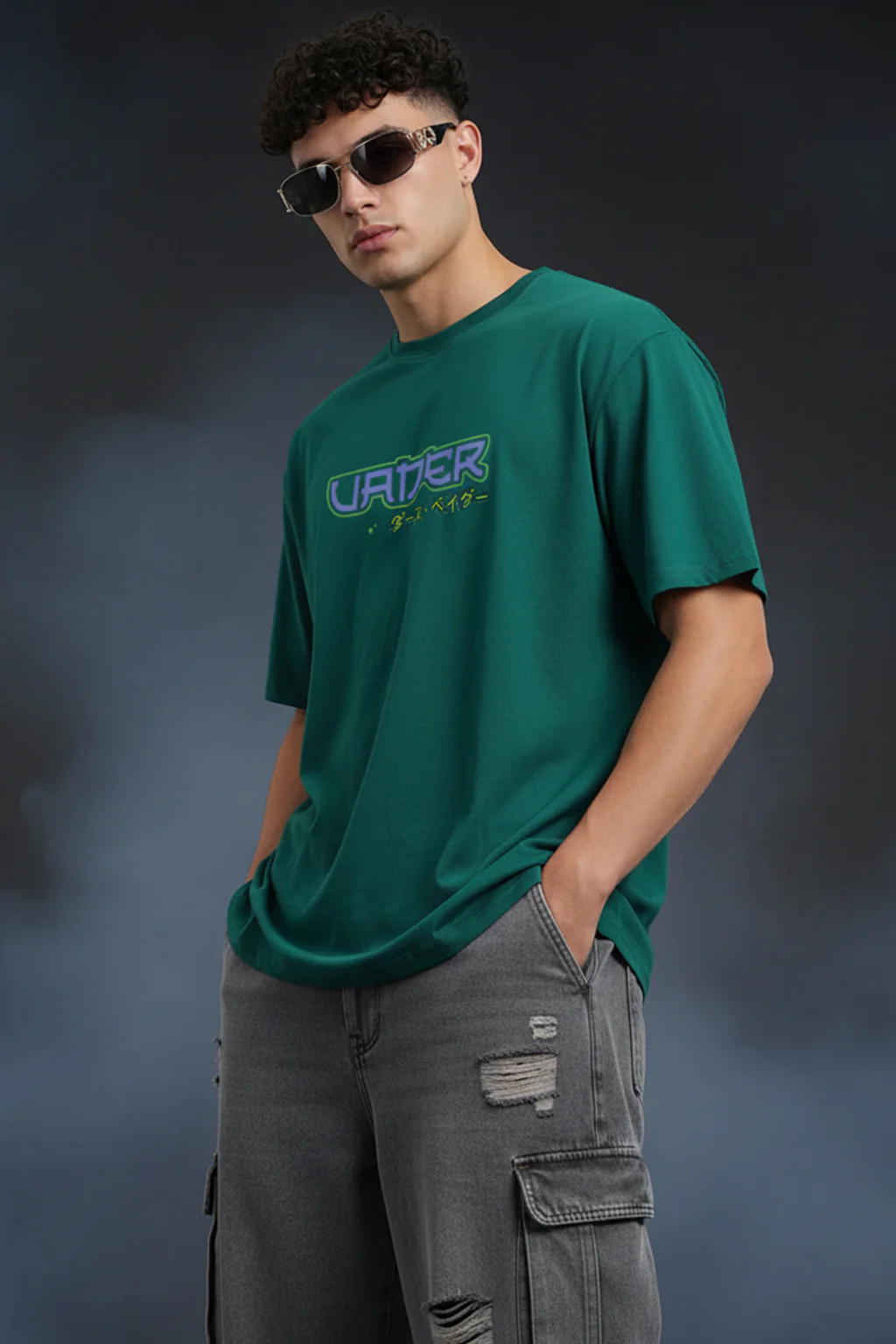 Darth Under Star Wars Green Oversized Back Graphic Printed T-shirt - Image 3