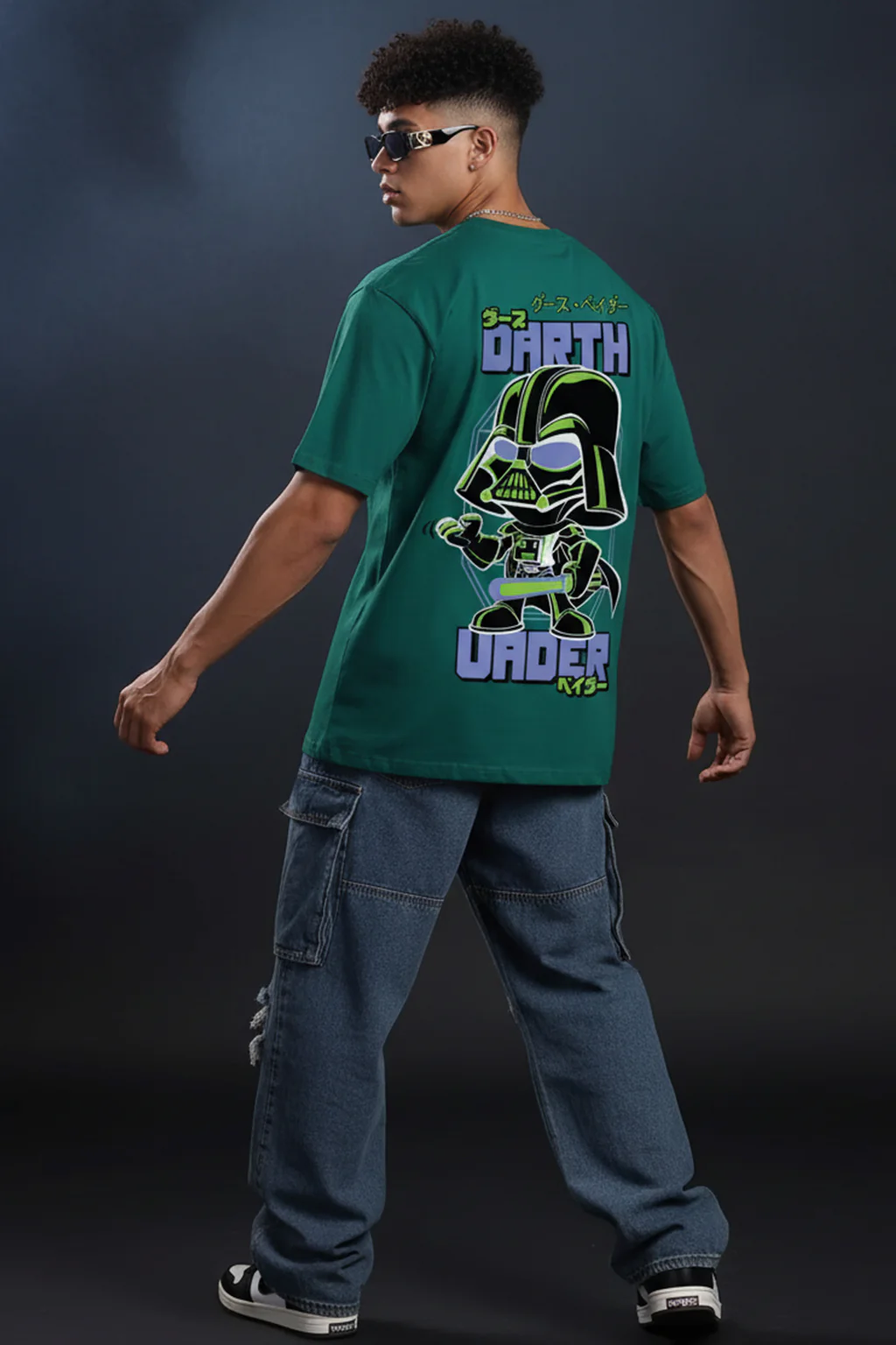 Darth Under Star Wars Green Oversized Back Graphic Printed T-shirt - Image 4