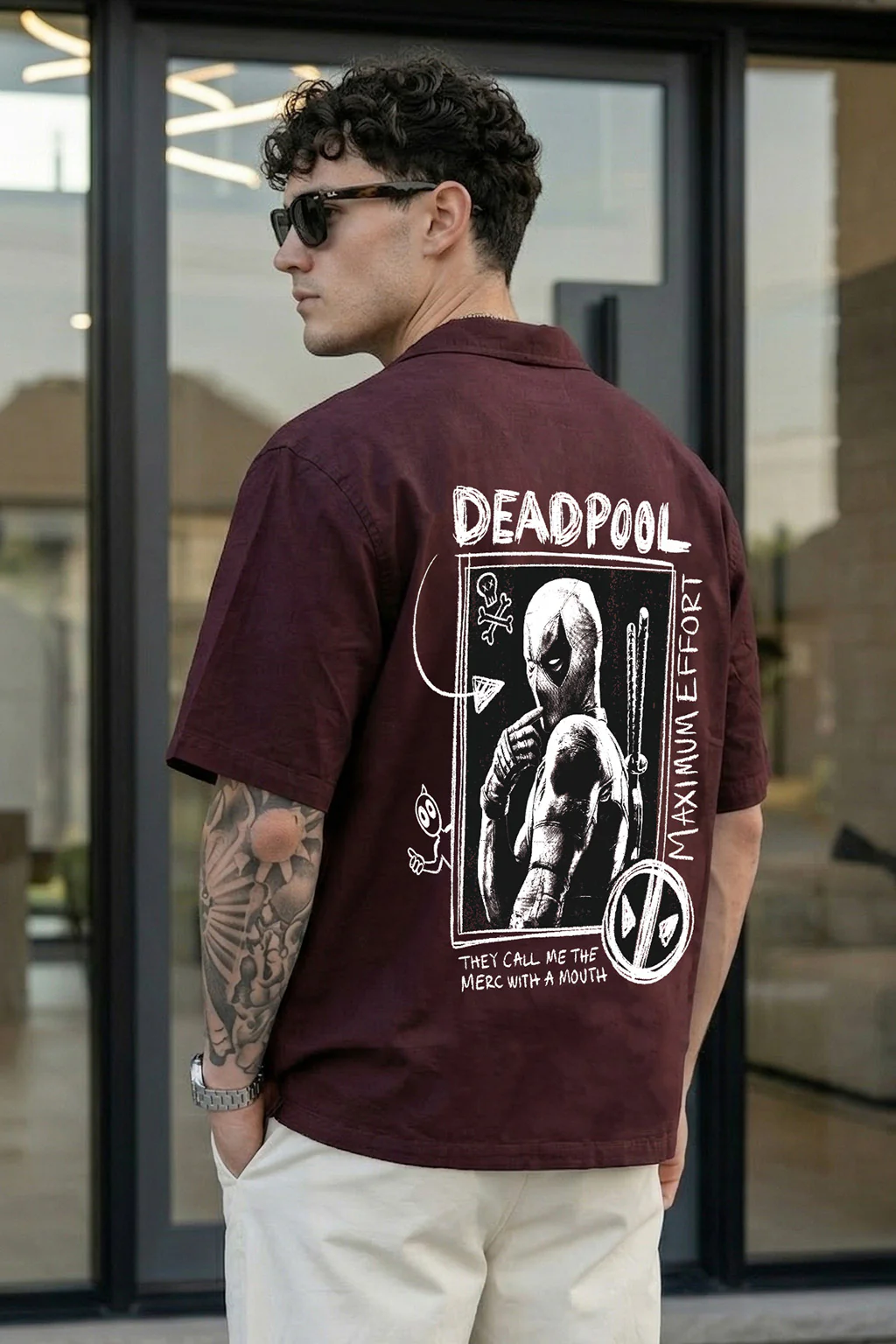 Deadpool Brown Oversized Printed Exclusive Shirt - Image 3