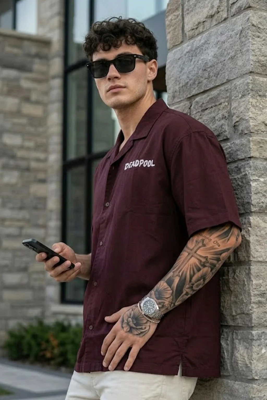 Deadpool Brown Oversized Printed Exclusive Shirt - Image 4