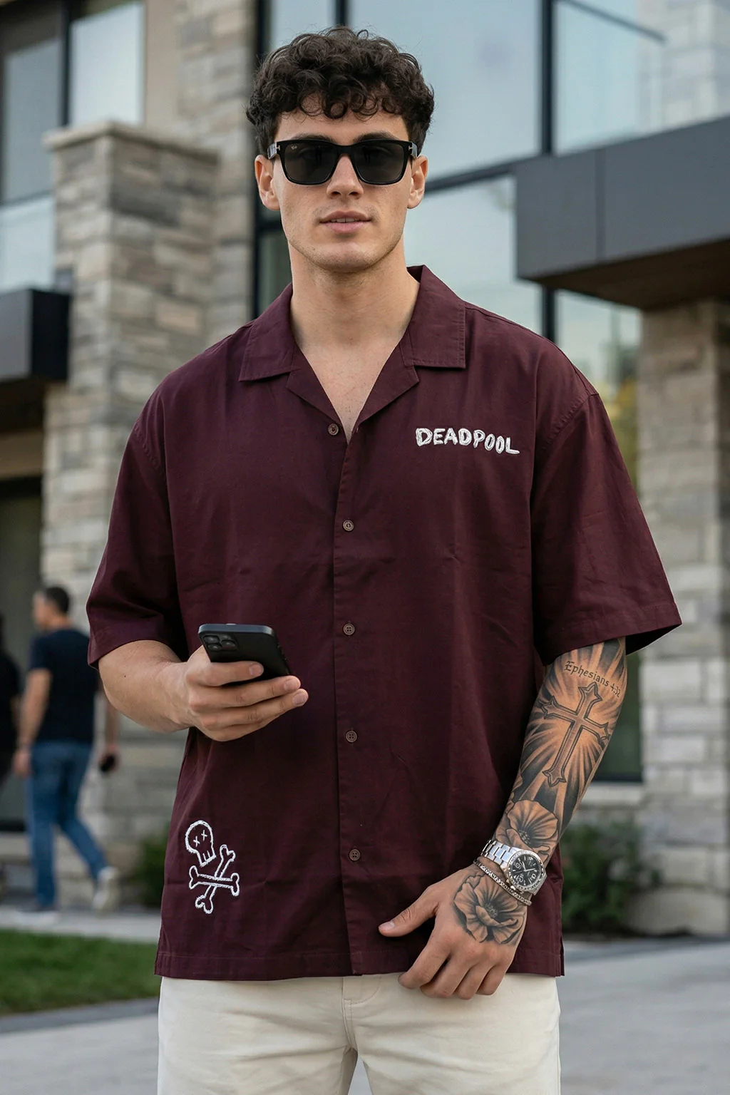 Deadpool Brown Oversized Printed Exclusive Shirt - Image 5