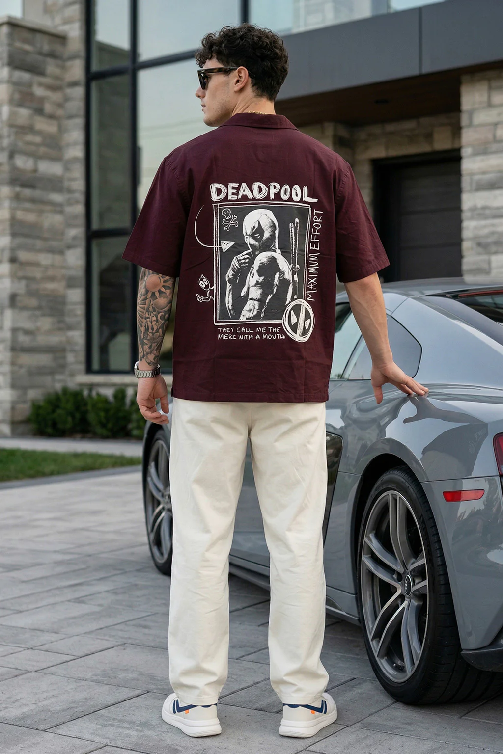 Deadpool Brown Oversized Printed Exclusive Shirt - Image 6