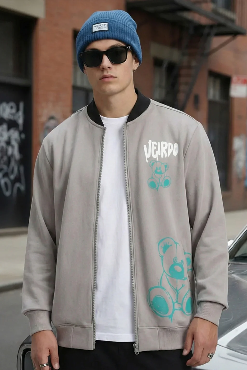 Grey Back Graphic Printed Varsity Jacket - Image 3