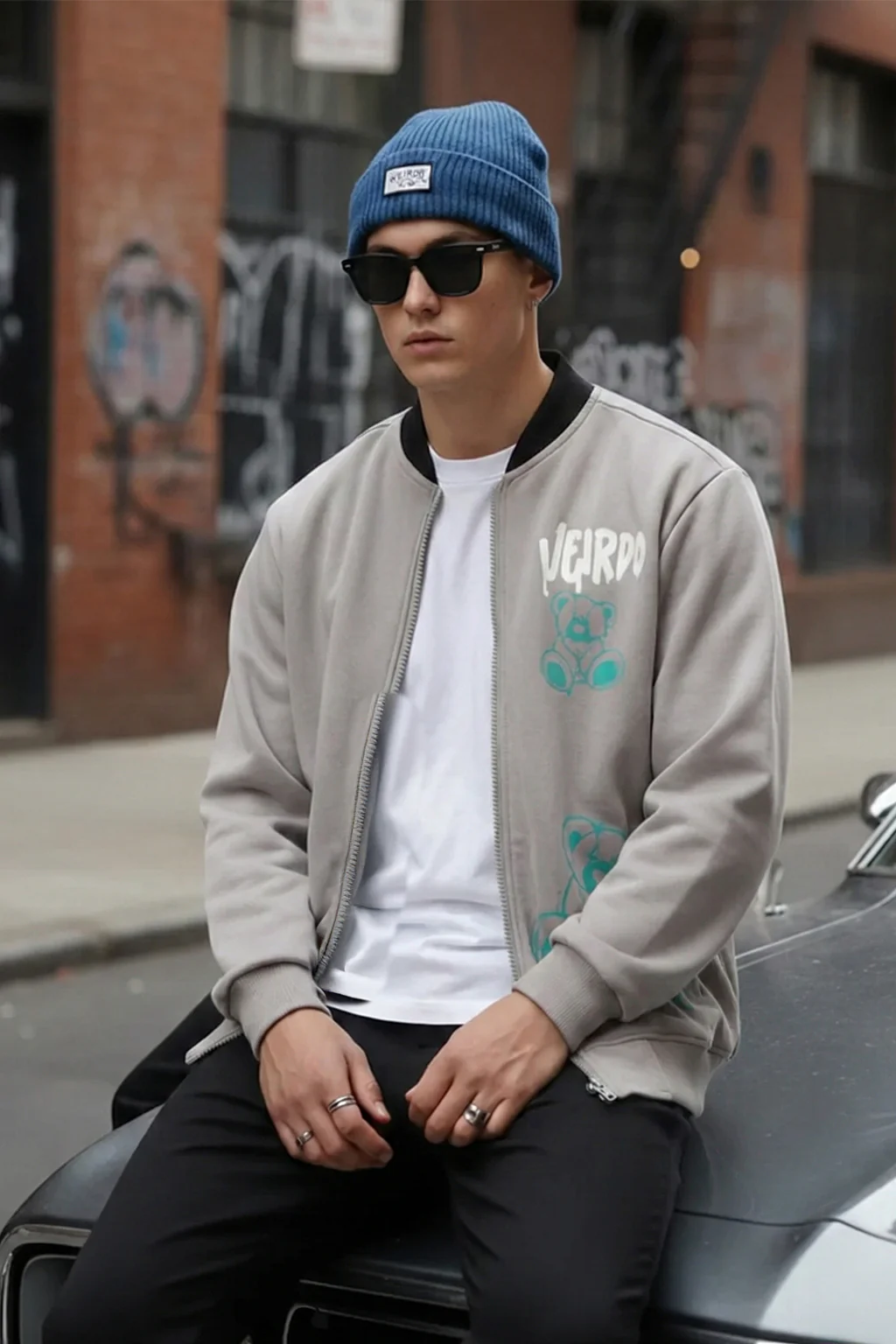Grey Back Graphic Printed Varsity Jacket - Image 4