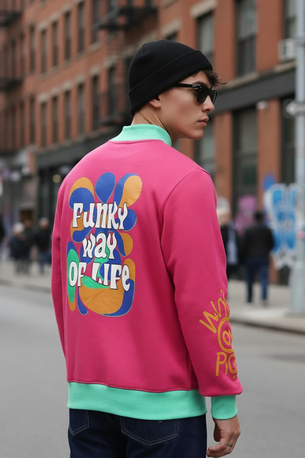 Magenta Back Typographic Printed Varsity Jacket - Image 3