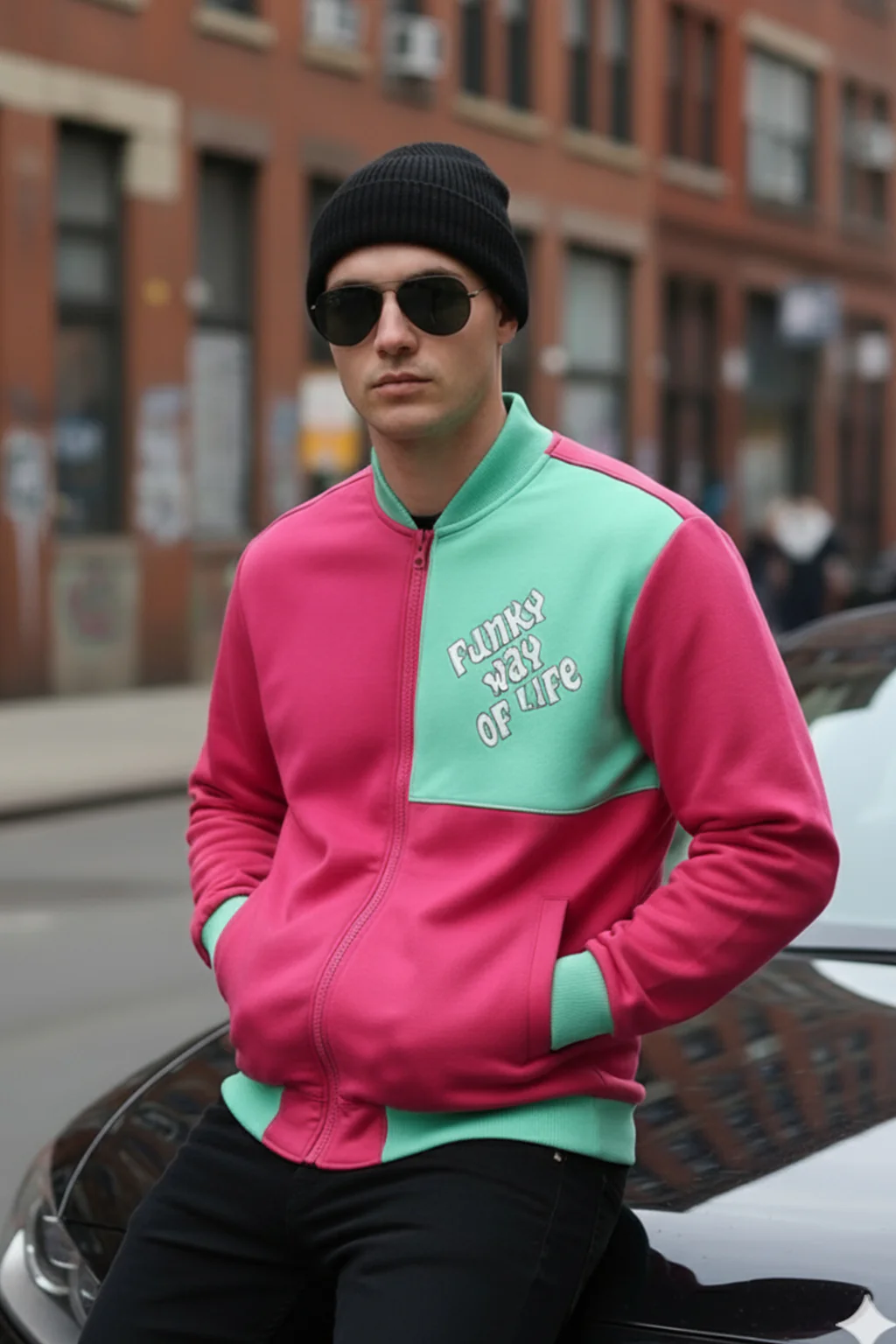 Magenta Back Typographic Printed Varsity Jacket - Image 4