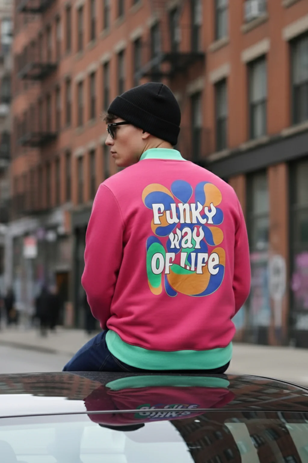 Magenta Back Typographic Printed Varsity Jacket - Image 5