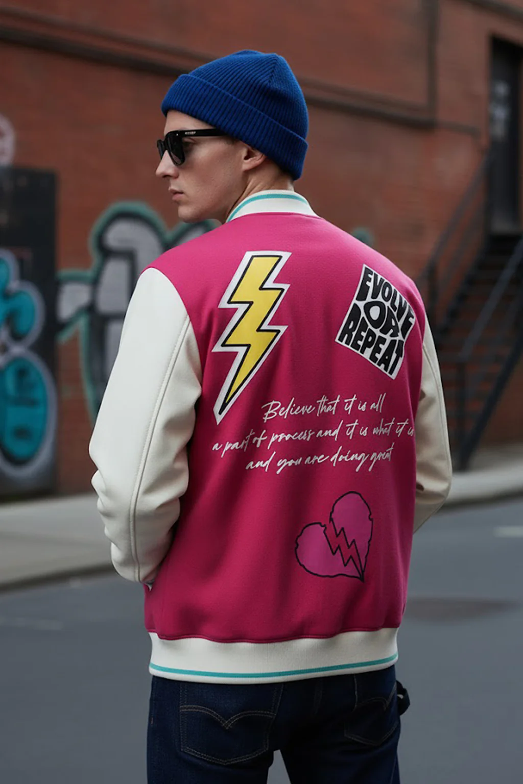 Purple Front Graphic Printed Varsity Jacket - Image 5