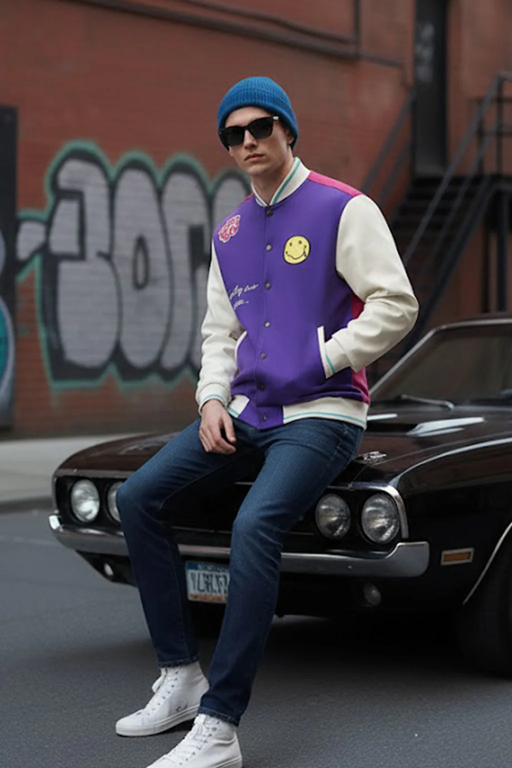 Purple Front Graphic Printed Varsity Jacket - Image 6