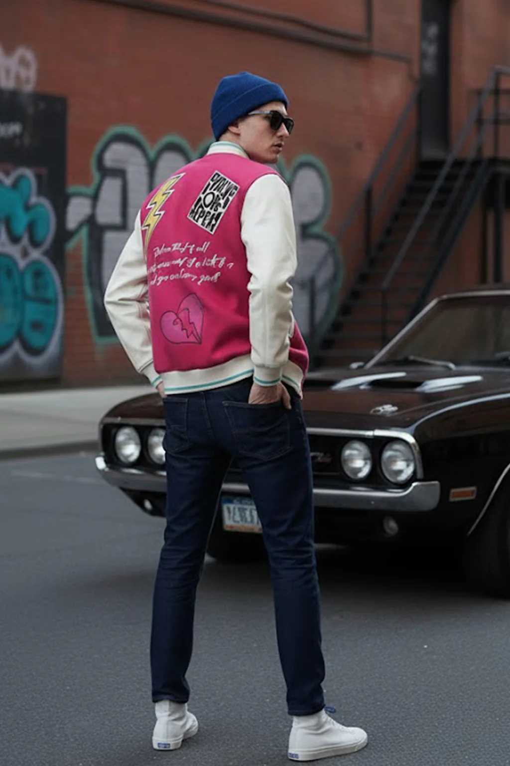 Purple Front Graphic Printed Varsity Jacket - Image 8