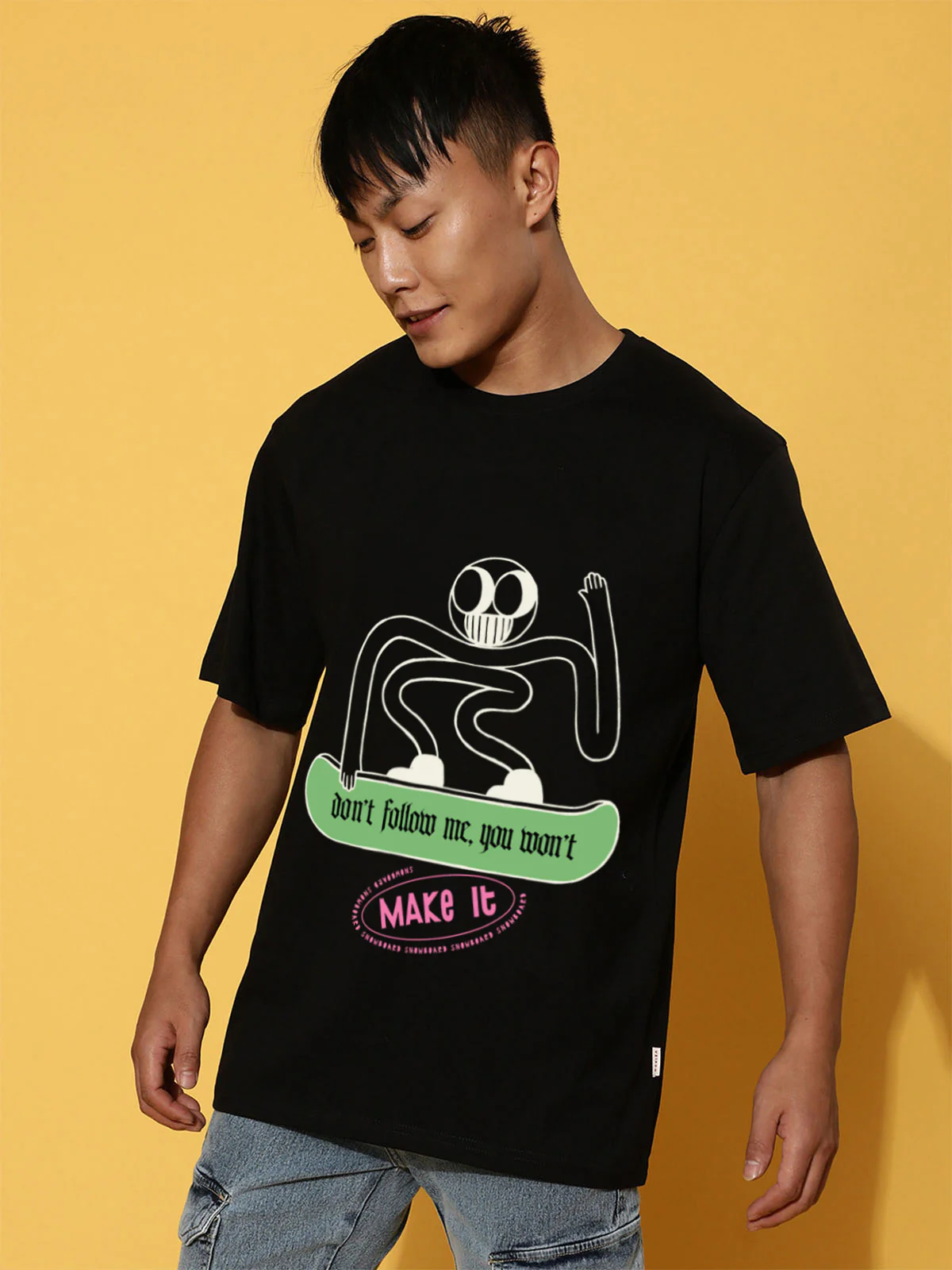 Don't Follow Me Black Oversized Front Graphic Printed T-shirt - Image 2