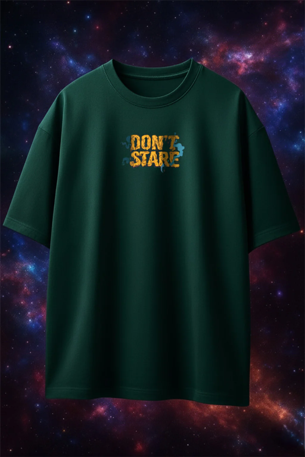 Don't Stare Green Oversized Puff Printed Exclusive T-shirt - Image 2