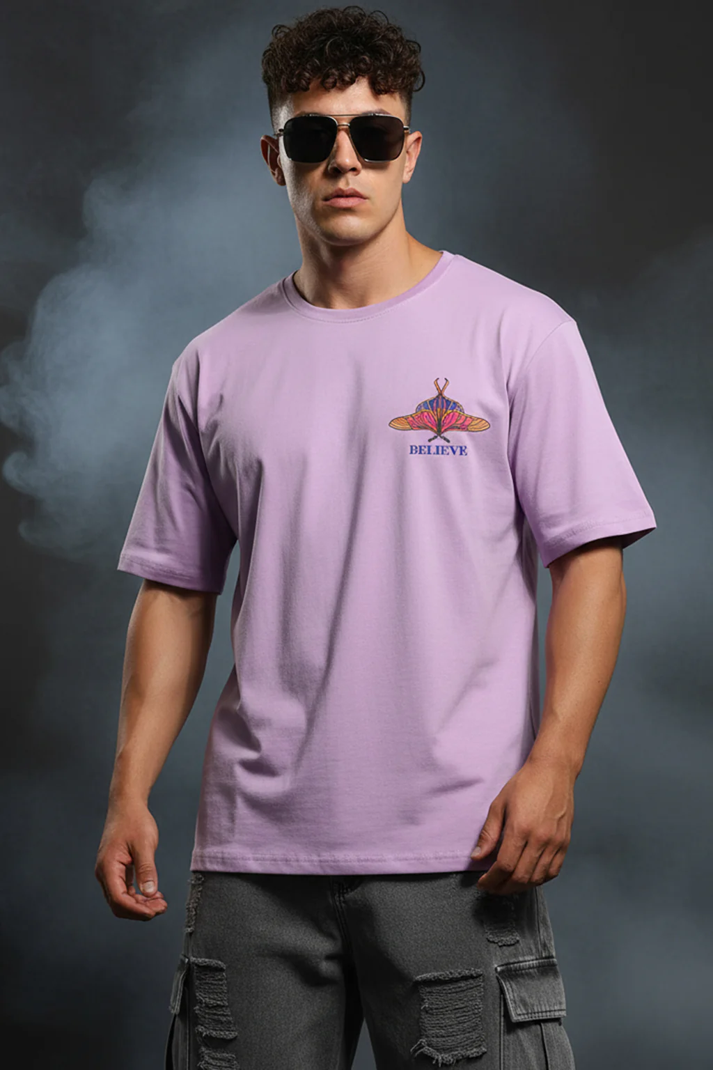 Believe Yourself Lilac Oversized Graphic Printed T-shirt - Image 2