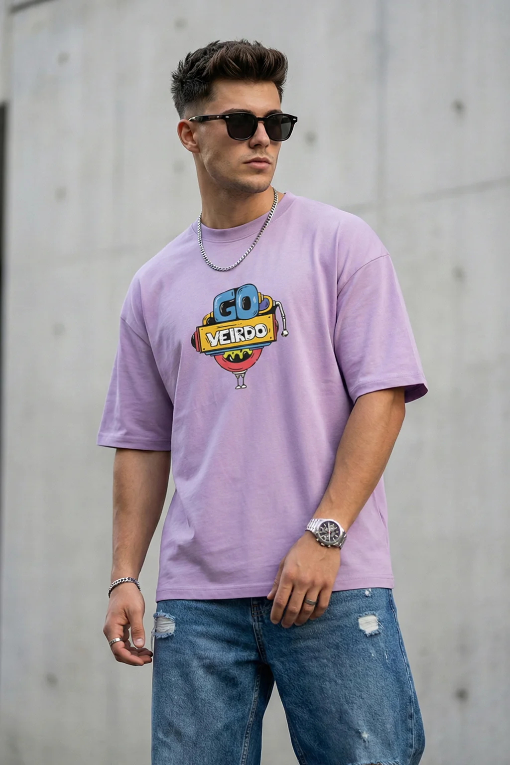 Doodle Lilac Oversized Back Graphic Printed T-shirt - Image 3