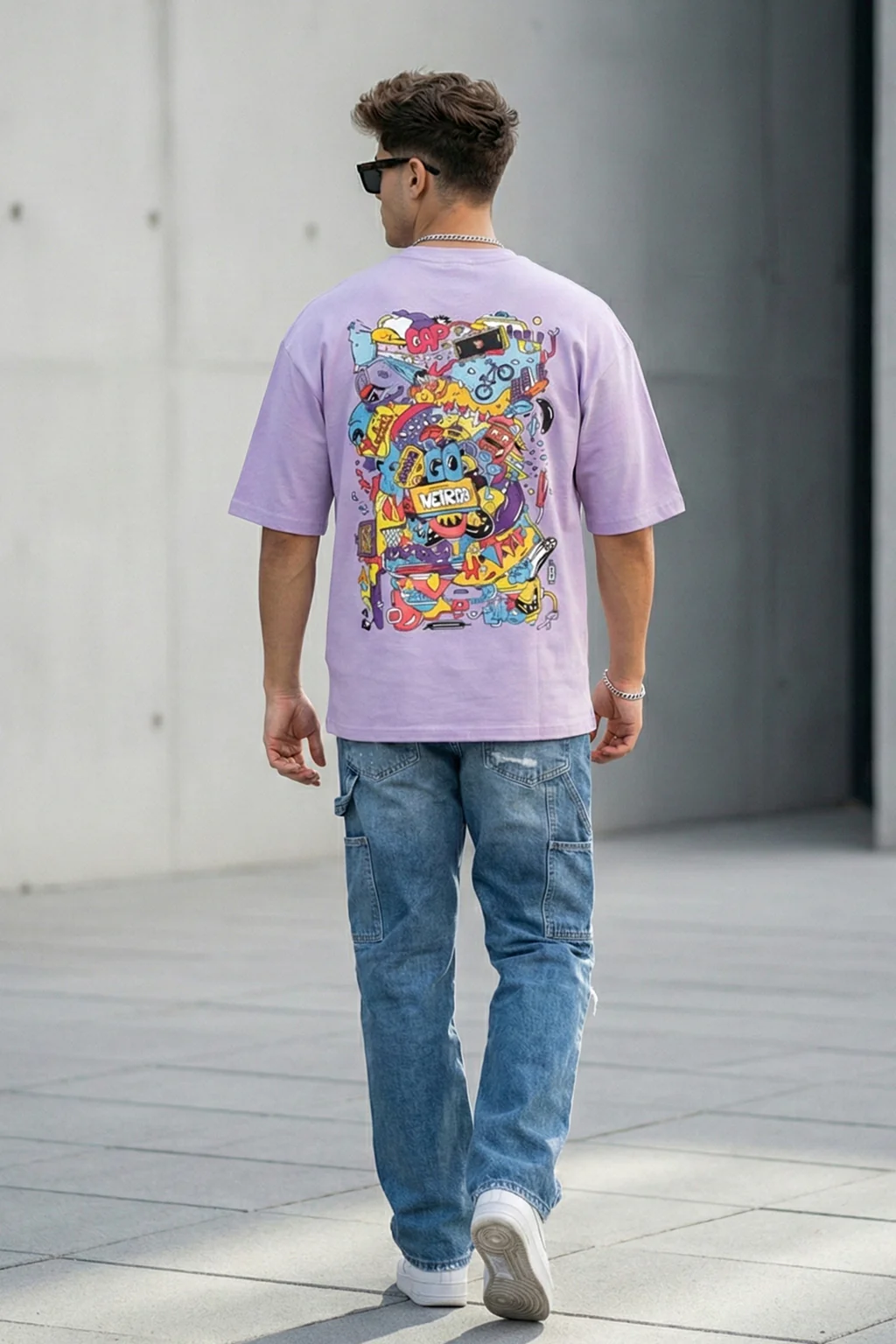Doodle Lilac Oversized Back Graphic Printed T-shirt - Image 4