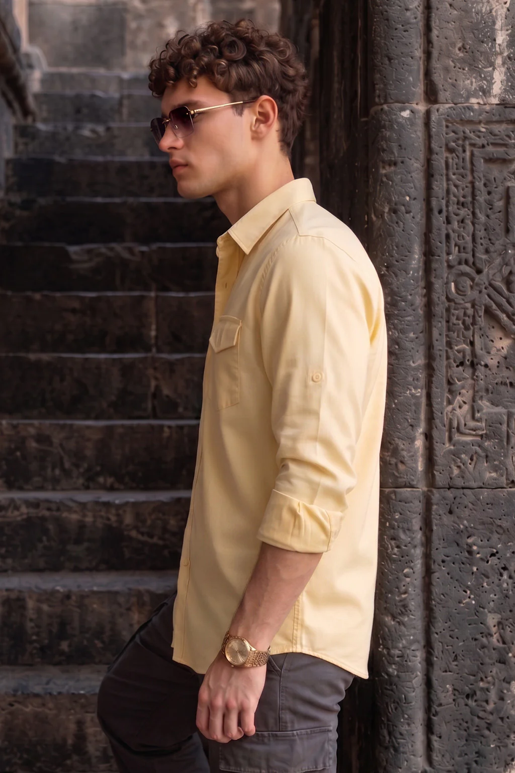 Double Cream Plain Relaxed Fit Full Sleeve Dual Pocket Utility Exclusive Shirt - Image 3