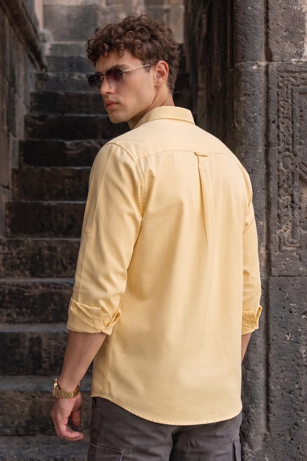 Double Cream Plain Relaxed Fit Full Sleeve Dual Pocket Utility Exclusive Shirt - Image 4