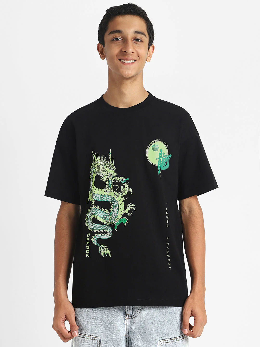 Dragon Black Oversized Graphic Front Printed Boys T-shirt - Image 2