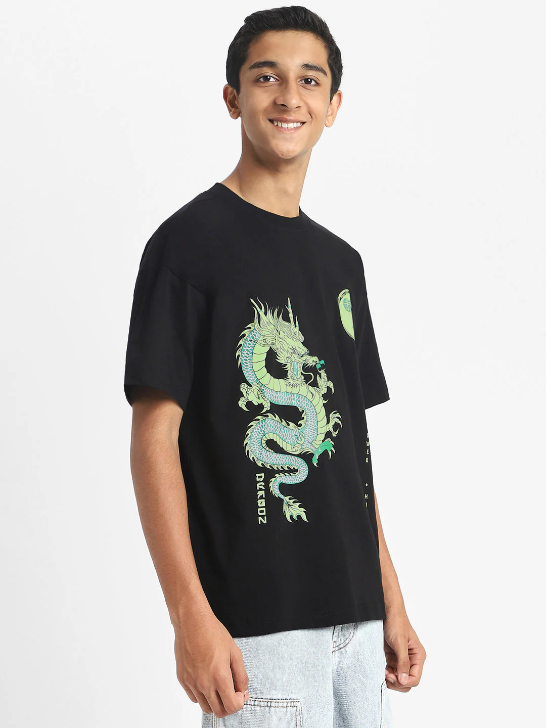 Dragon Black Oversized Graphic Front Printed Boys T-shirt - Image 3