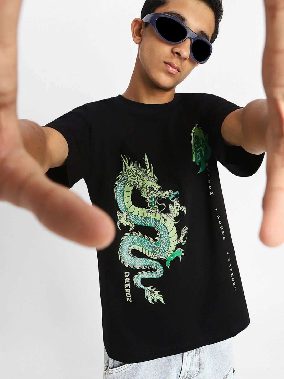 Dragon Black Oversized Graphic Front Printed Boys T-shirt - Image 5
