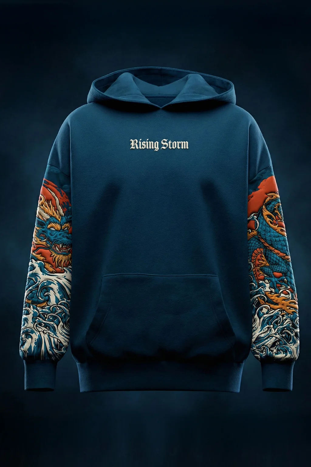 Dragon Blue Oversized Puff Printed Exclusive Hoodie - Image 3