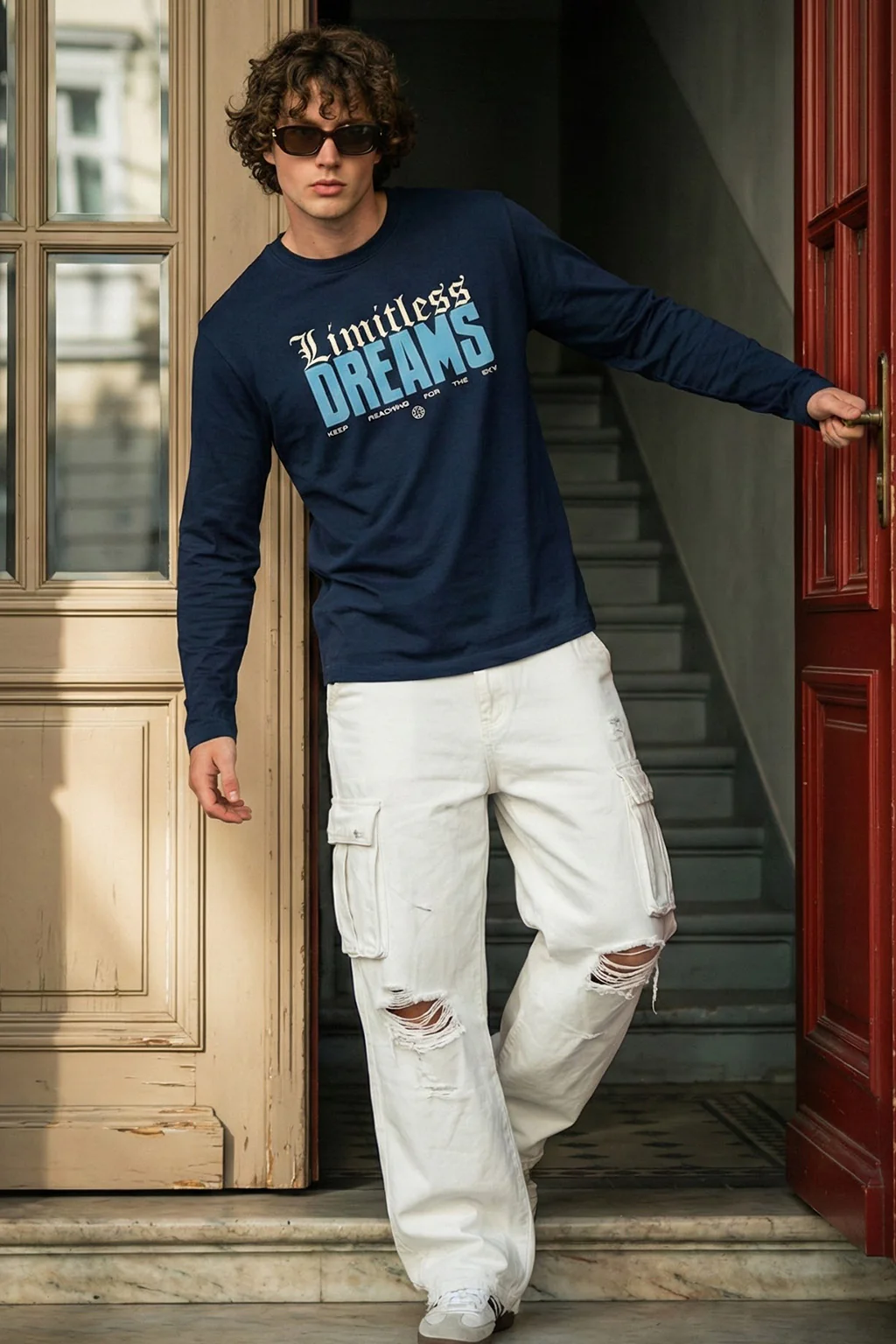 Dreams Navy Full Sleeves Regular Fit Printed T-shirt - Image 6