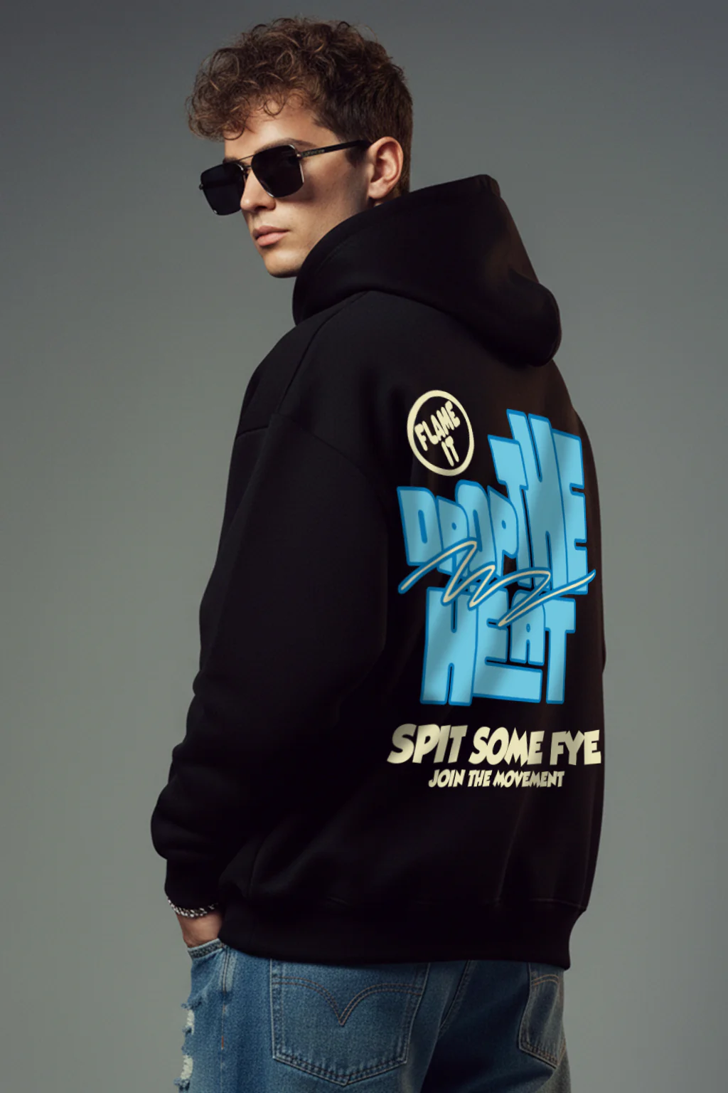 Drop The Heat Black Oversized Printed Hoodie - Image 3
