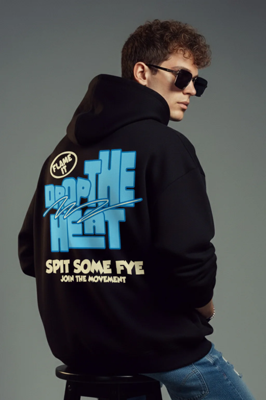 Drop The Heat Black Oversized Printed Hoodie - Image 4