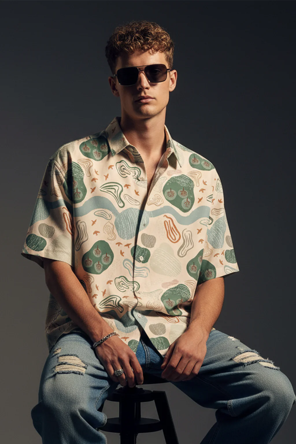 Earth Tones Abstractl Swanwhite All Over Print Oversized Exclusive Shirt - Image 4