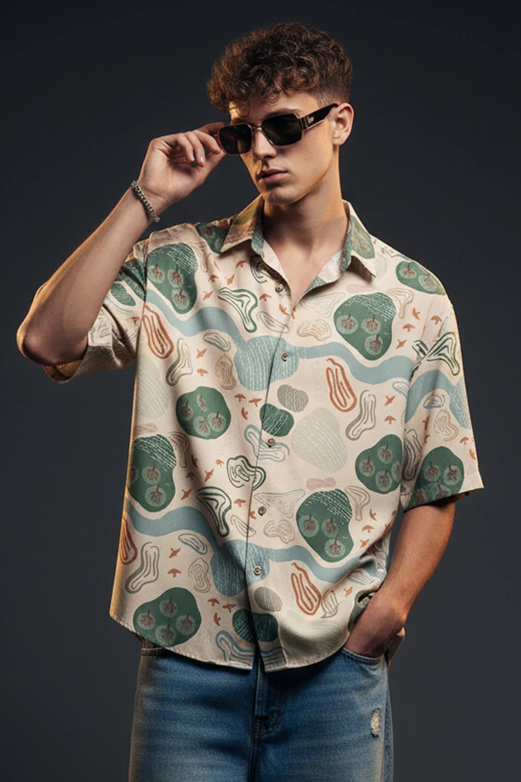 Earth Tones Abstractl Swanwhite All Over Print Oversized Exclusive Shirt - Image 5