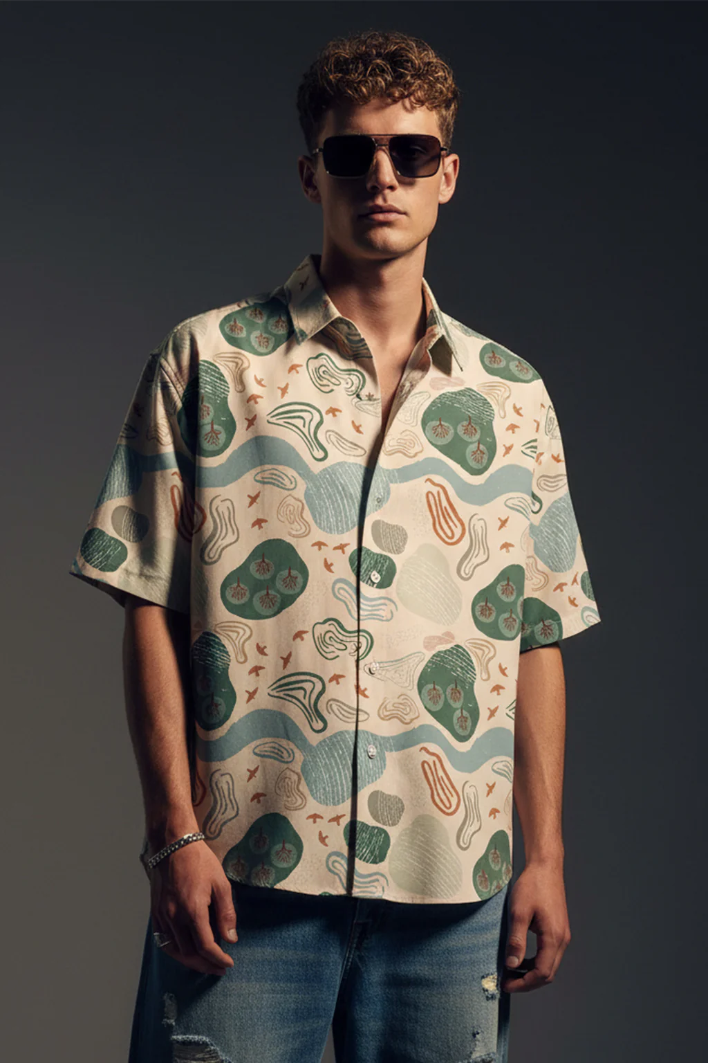 Earth Tones Abstractl Swanwhite All Over Print Oversized Exclusive Shirt - Image 7