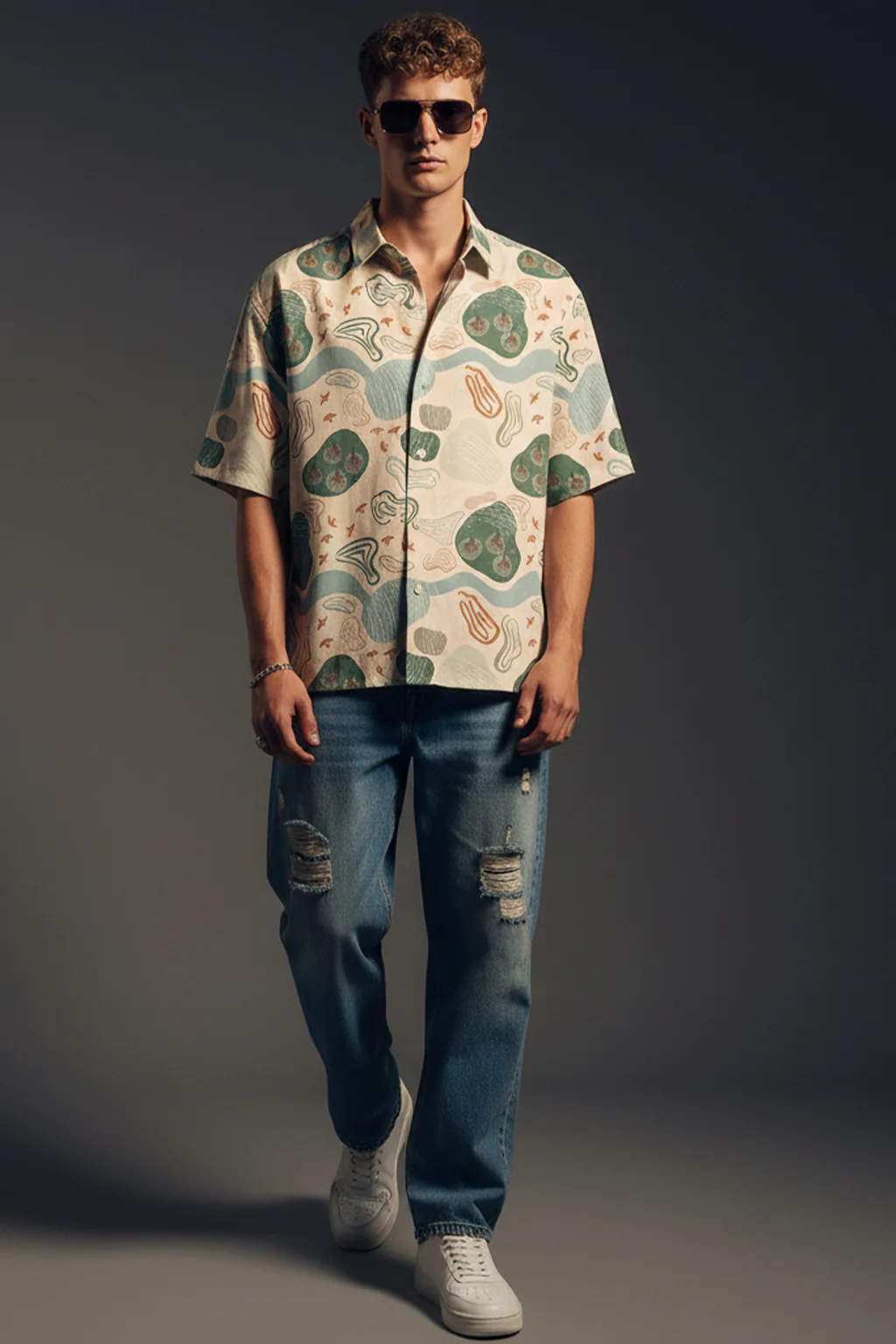 Earth Tones Abstractl Swanwhite All Over Print Oversized Exclusive Shirt - Image 8