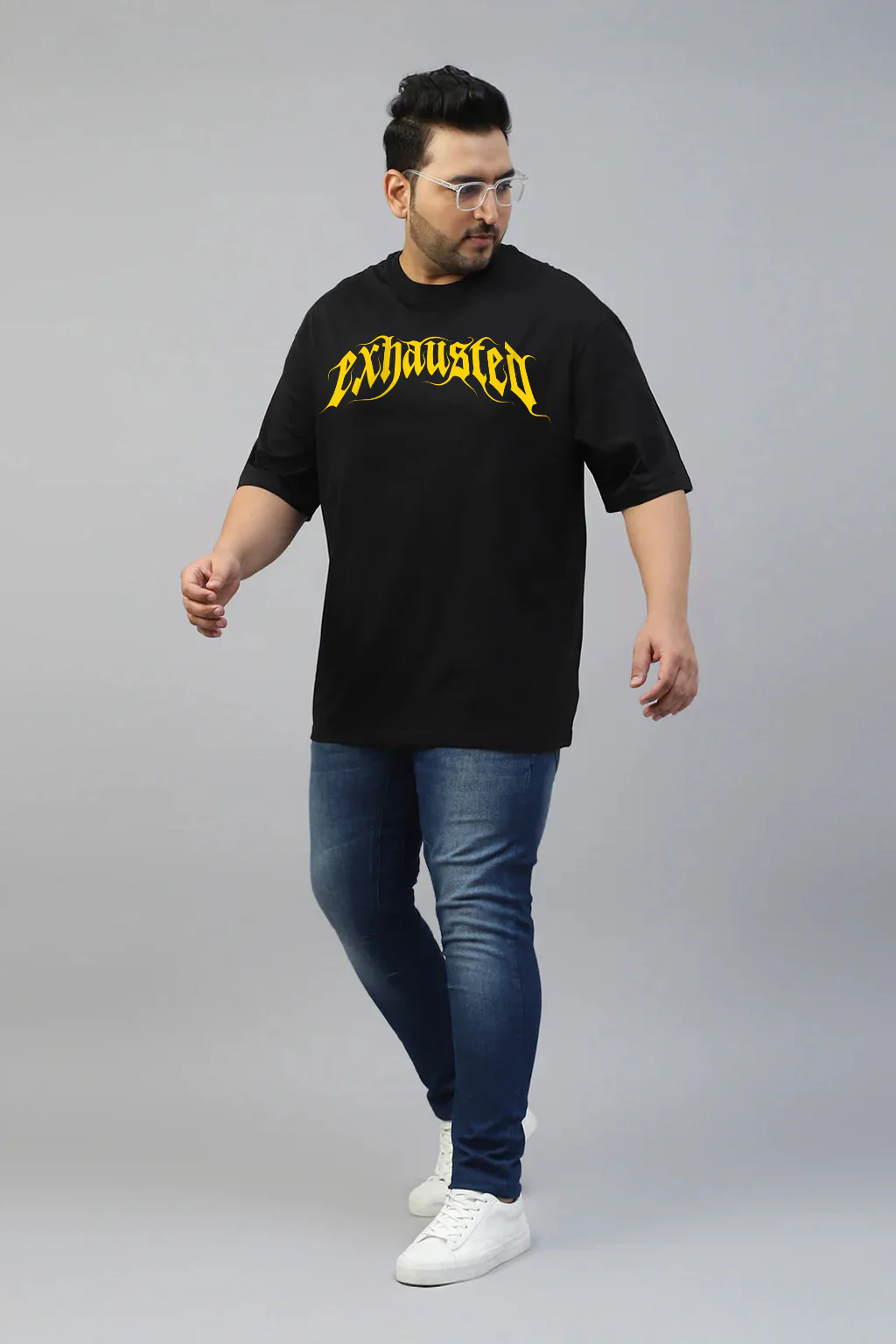 Exhausted Black Graphic Printed Plus Size T-shirt - Image 6