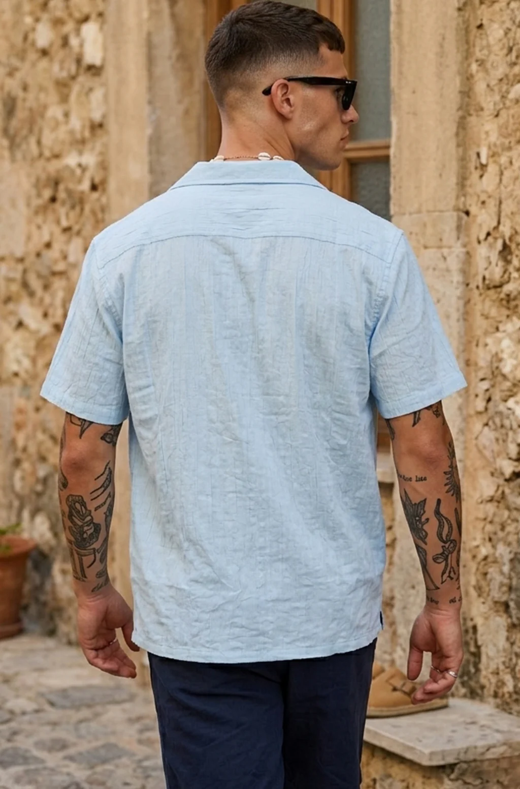 Feather Feel Sku Blue Oversized Plain Double Layer Exclusive Cotton Shirt - Image 3