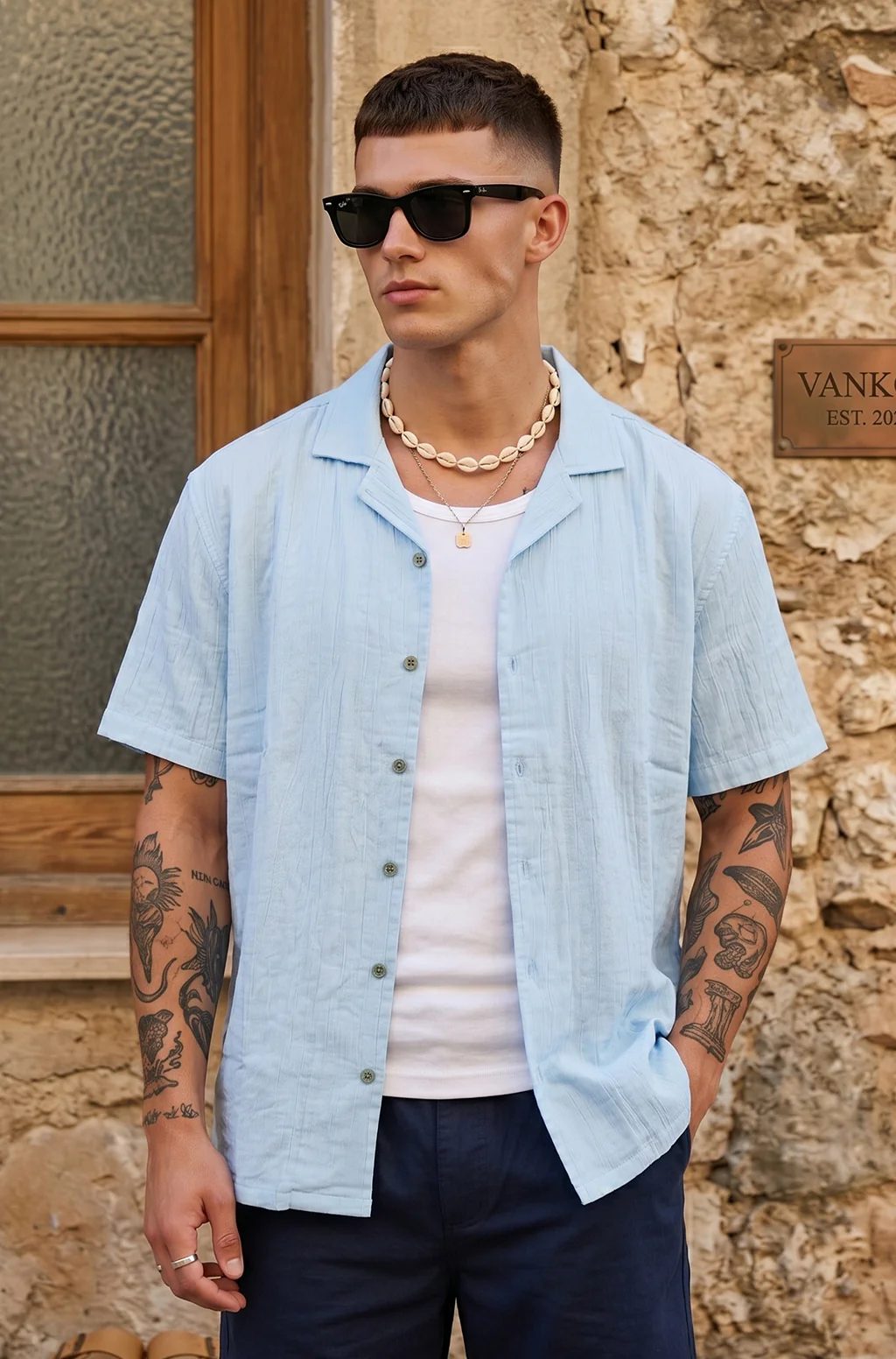 Feather Feel Sku Blue Oversized Plain Double Layer Exclusive Cotton Shirt - Image 4