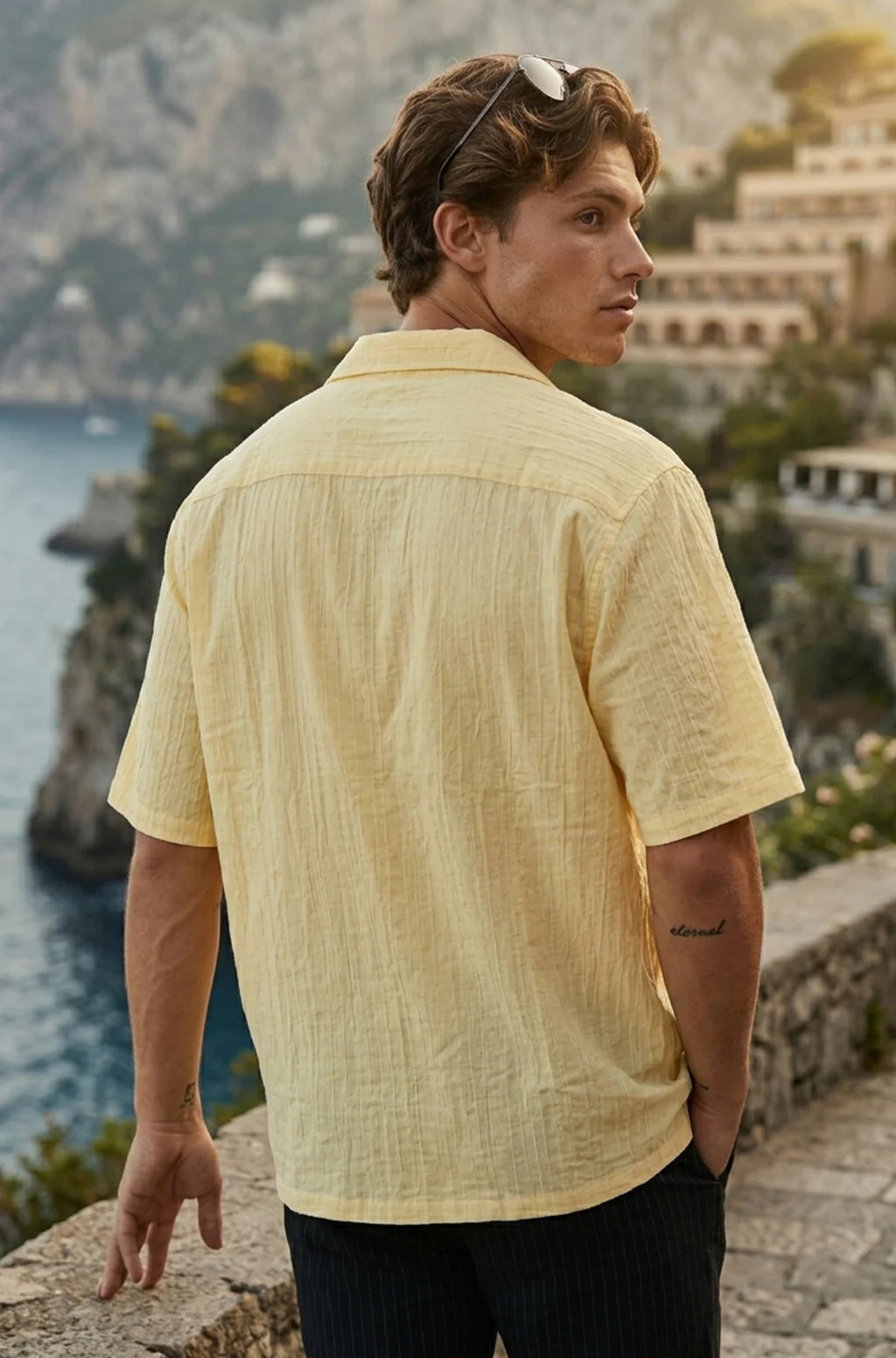 Feather Feel Yellow Oversized Plain Double Layer Exclusive Cotton Shirt - Image 3