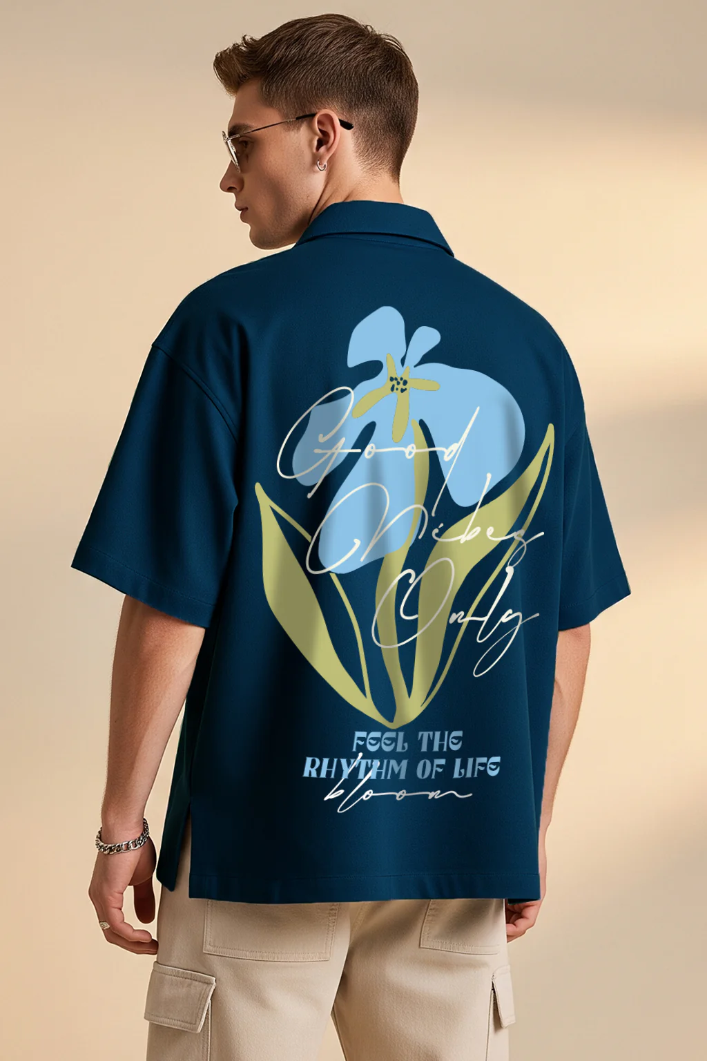 Feel The Rhythm Navy Oversized Printed Exclusive Shirt