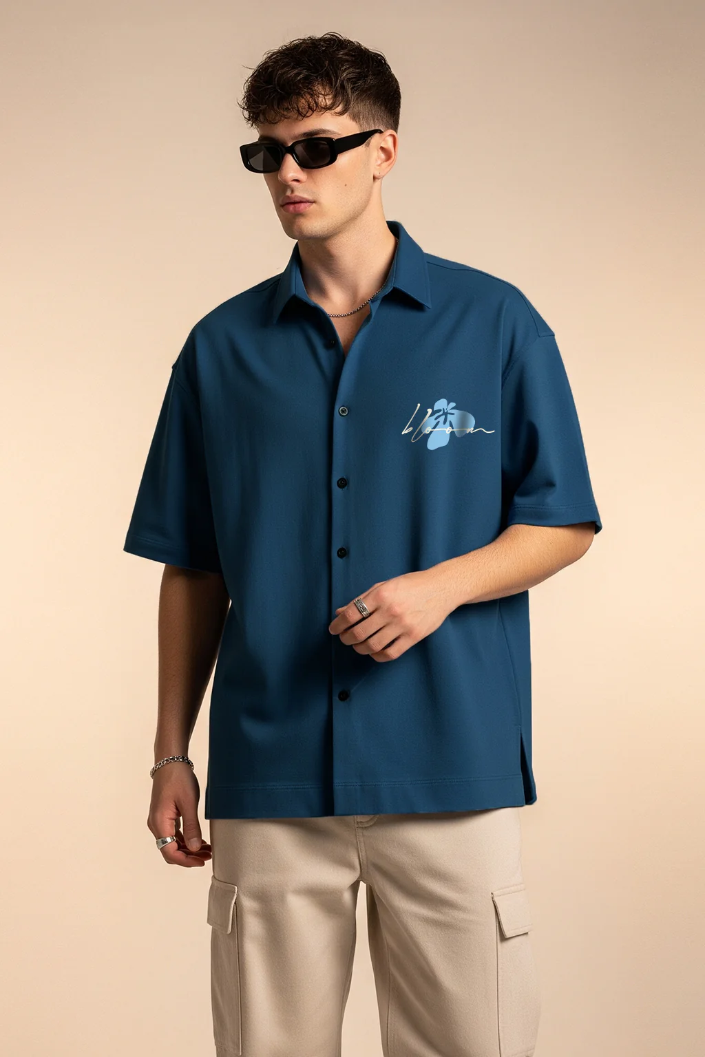 Feel The Rhythm Navy Oversized Printed Exclusive Shirt - Image 3