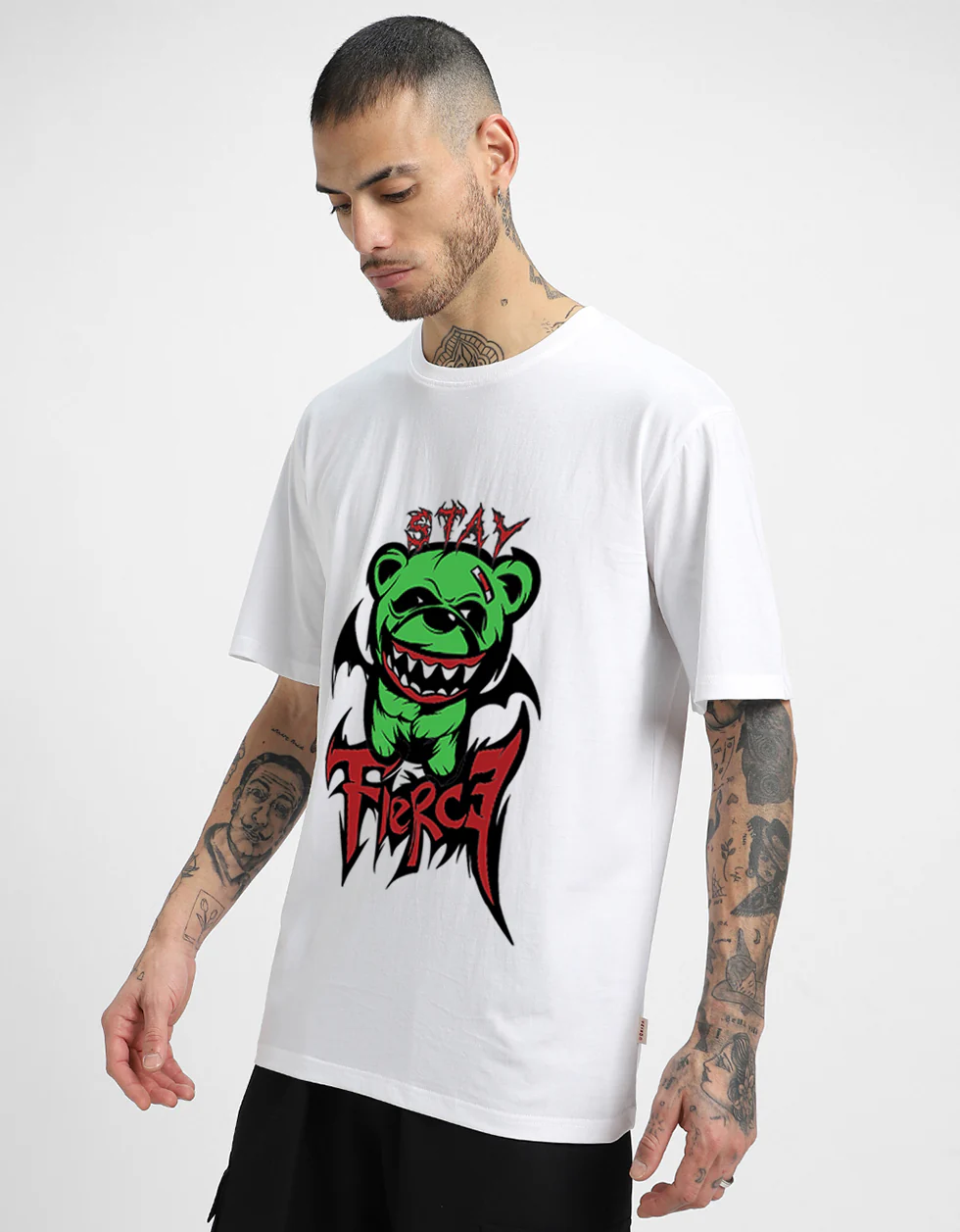 FIERCE White Oversized Front Graphic Printed T-shirt - Image 4
