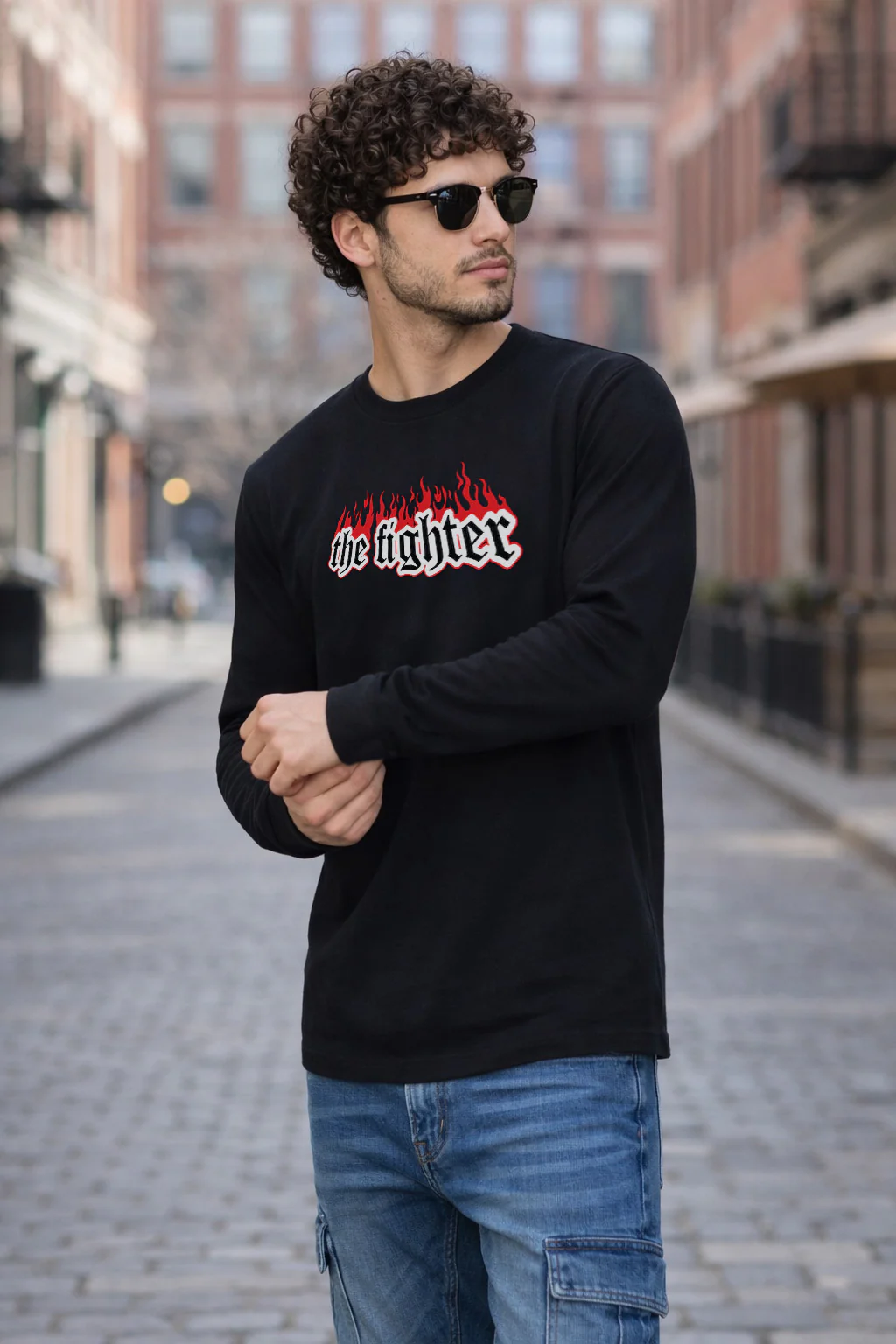 Fighter Black Full Sleeves Regular Fit Printed T-shirt - Image 4