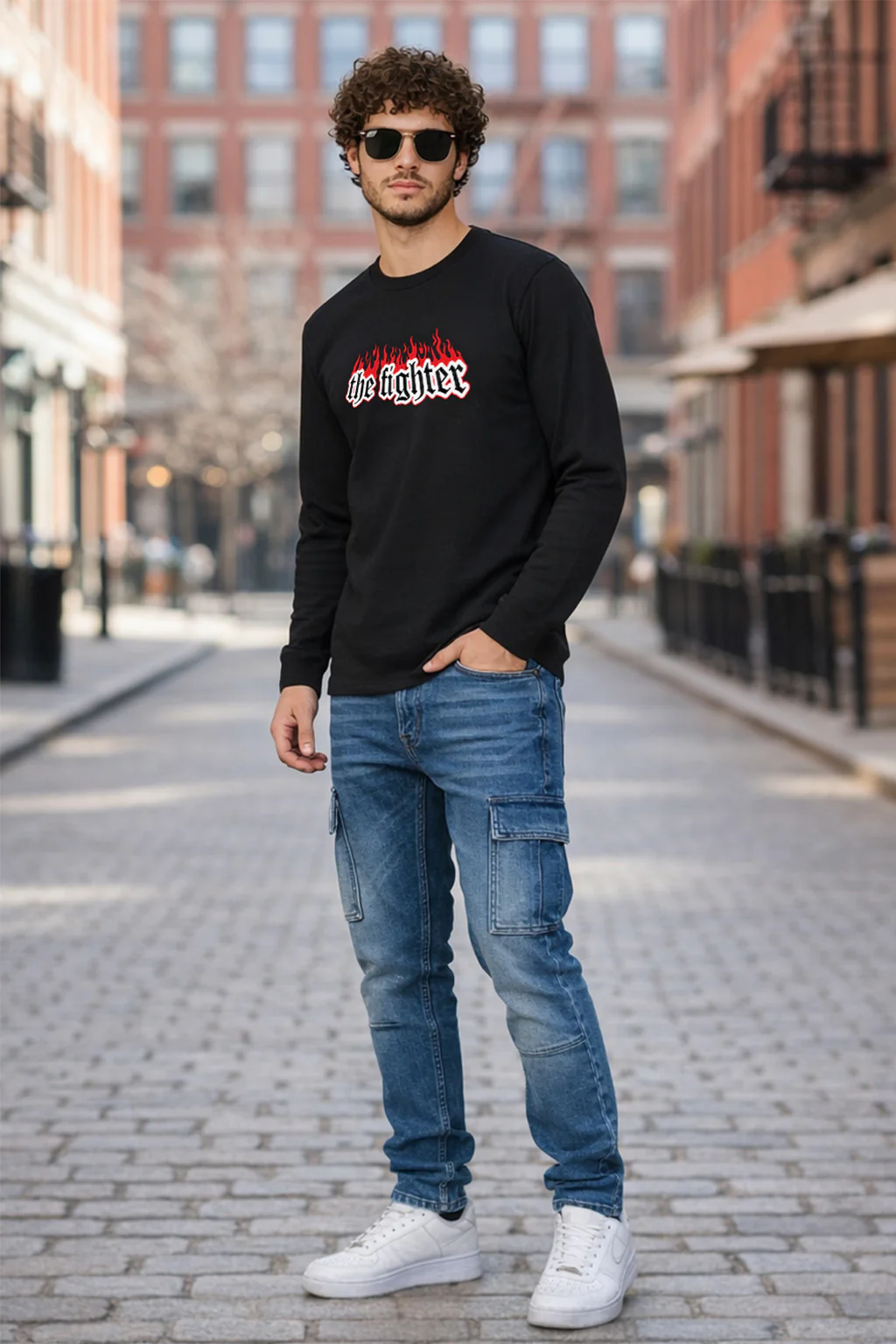 Fighter Black Full Sleeves Regular Fit Printed T-shirt - Image 5