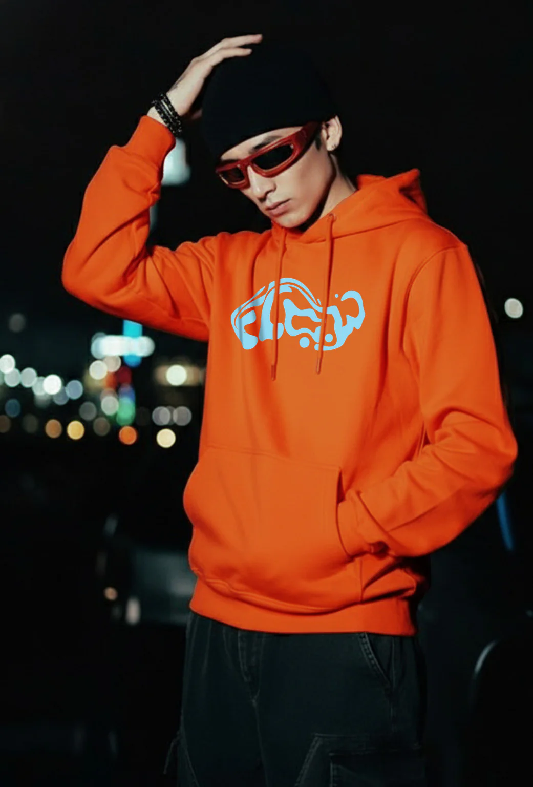 Flow Orange Oversized Printed Hoodie - Image 2
