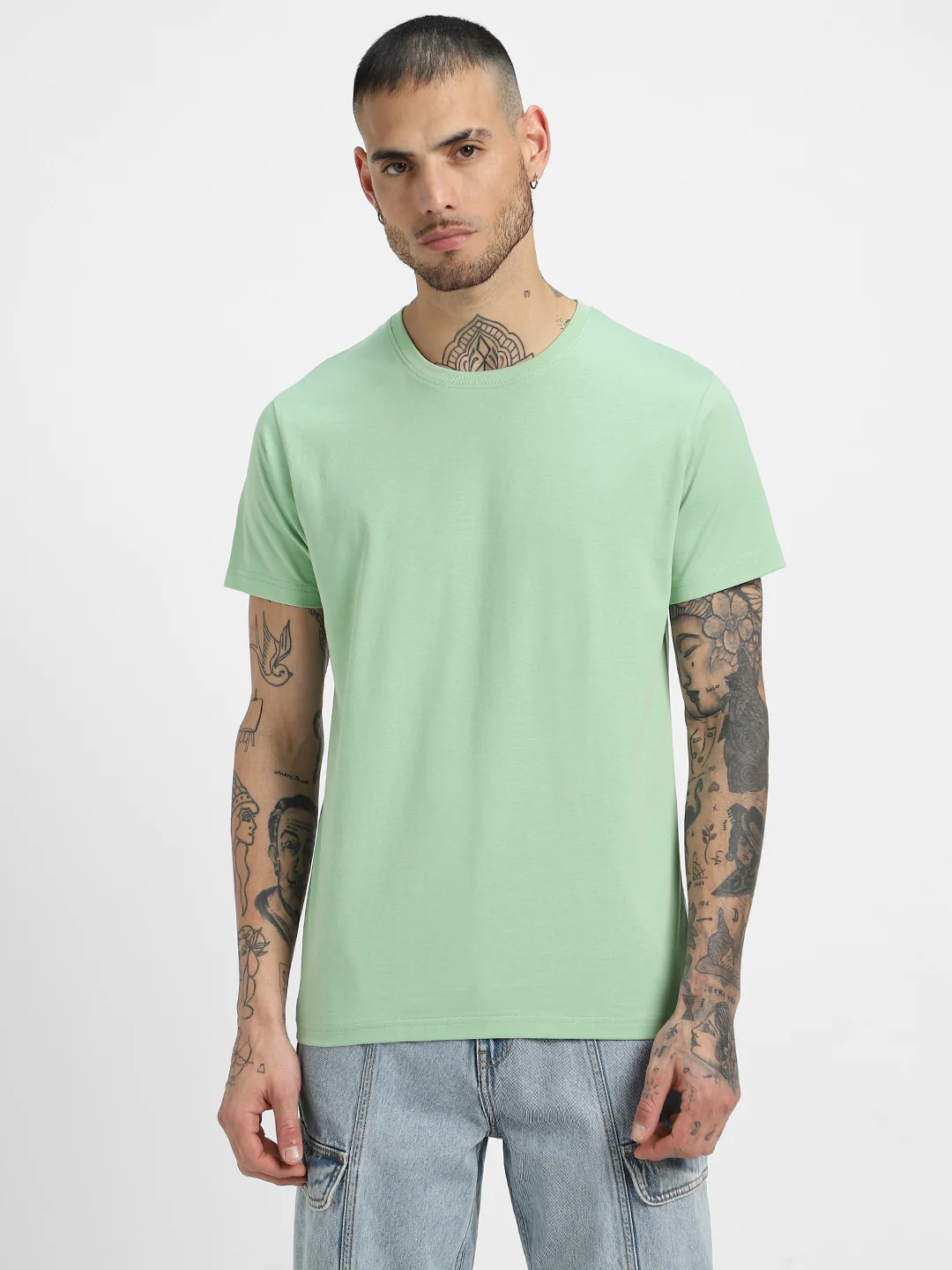 Fog Green Plain Regular Fit T-shirt - Image 3