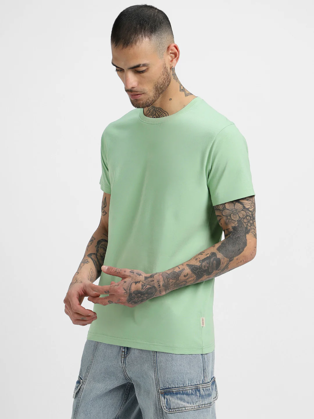 Fog Green Plain Regular Fit T-shirt - Image 5