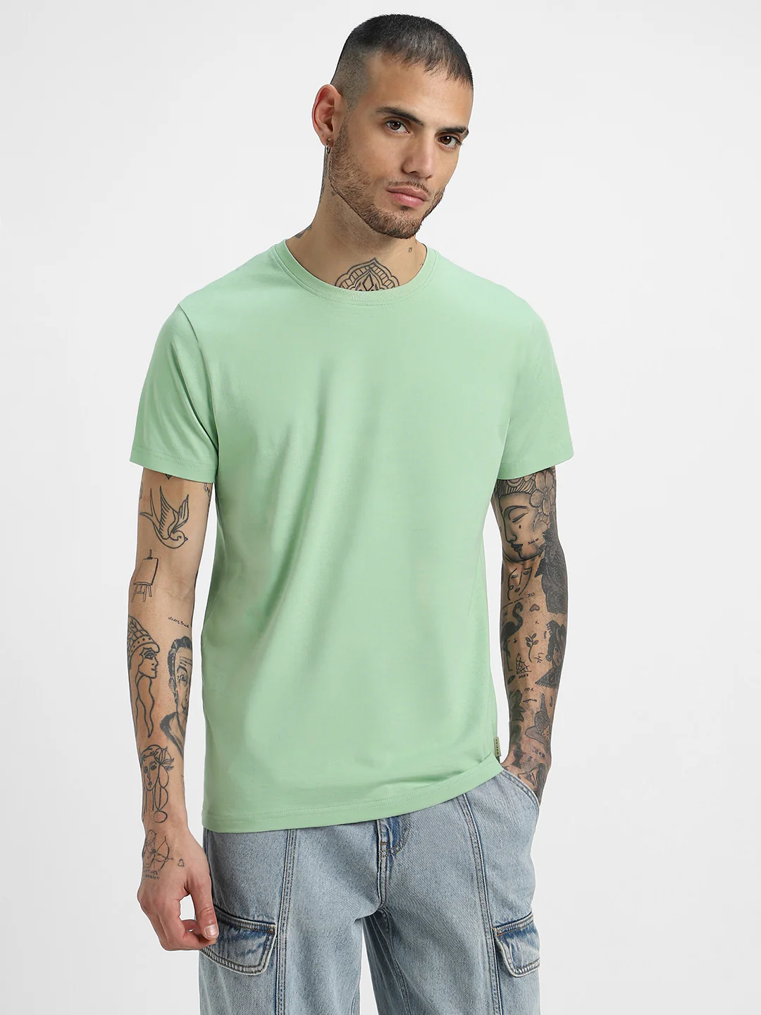 Fog Green Plain Regular Fit T-shirt - Image 6