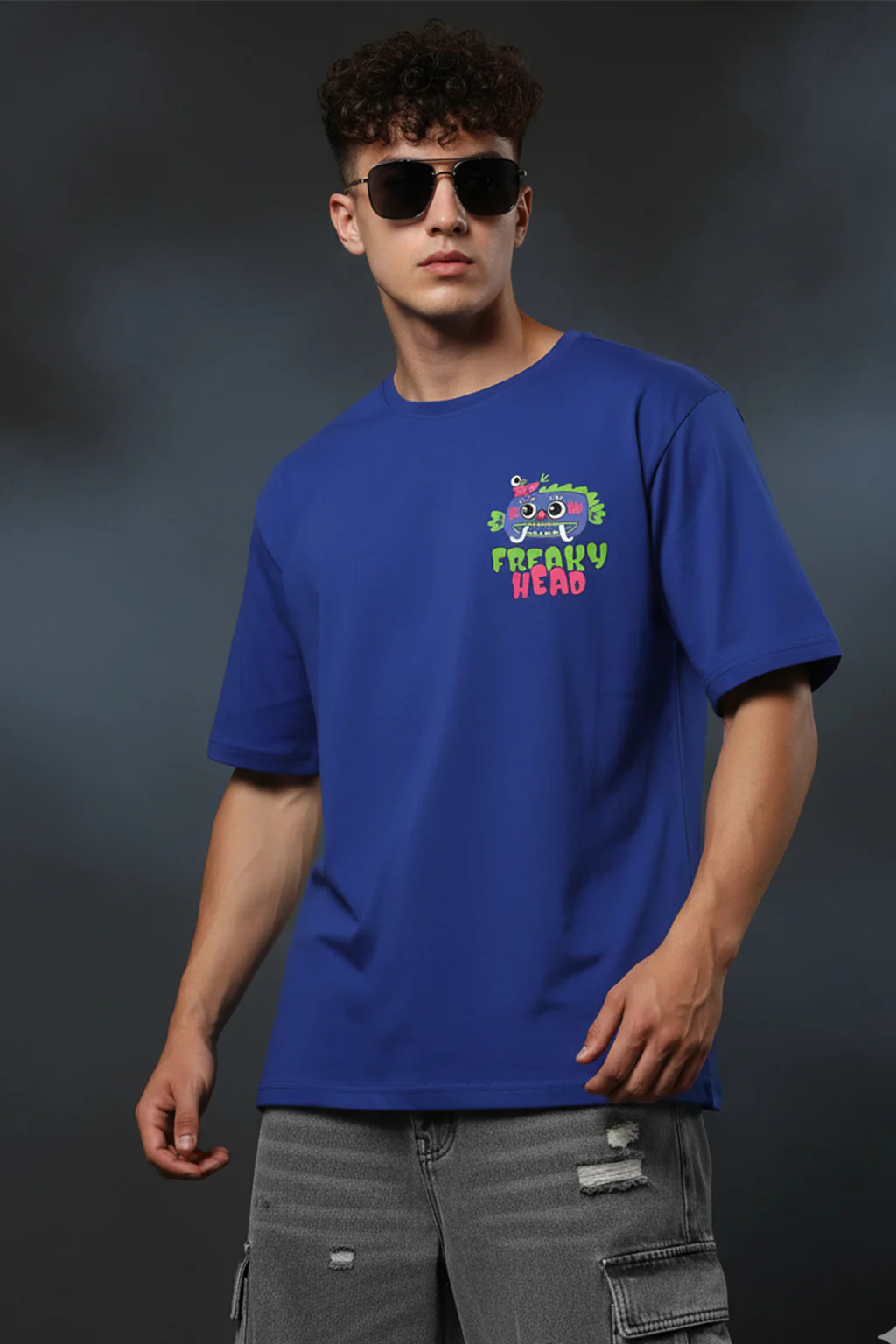 Freaky Head Blue Oversized Back Graphic Printed T-shirt - Image 3