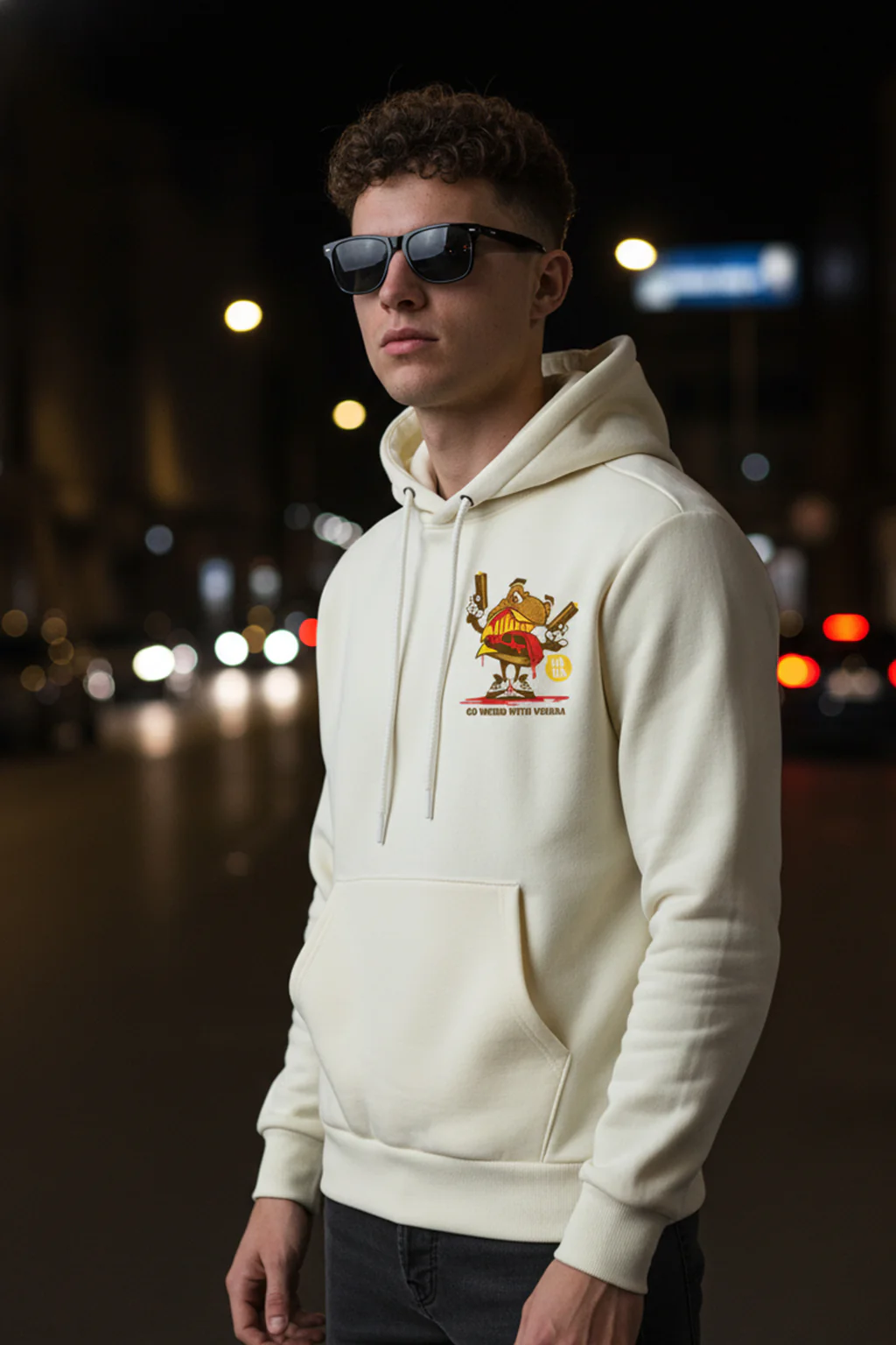 Frog Original Beige Regular Fit Back Printed Hoodie - Image 3