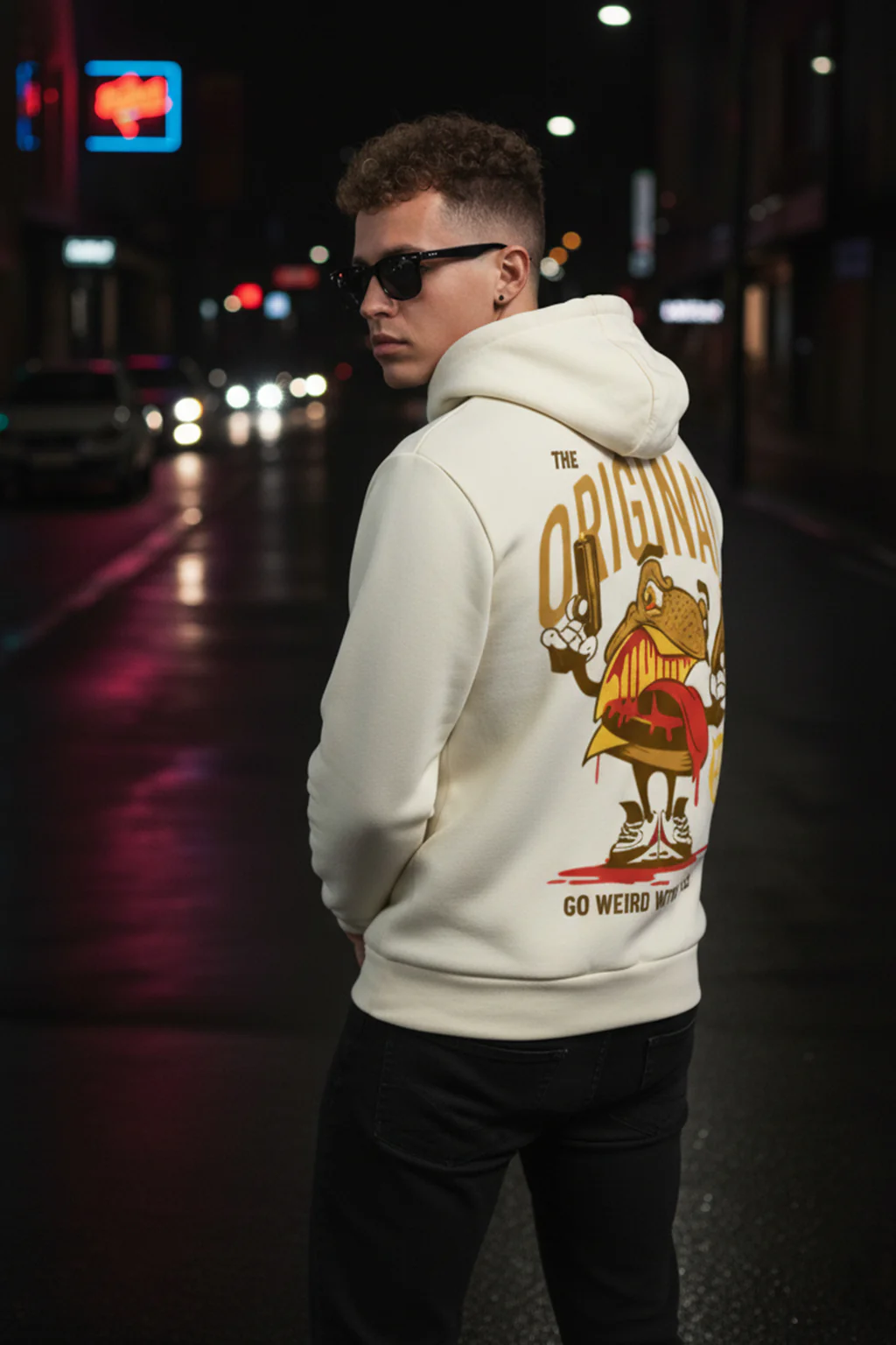 Frog Original Beige Regular Fit Back Printed Hoodie - Image 4