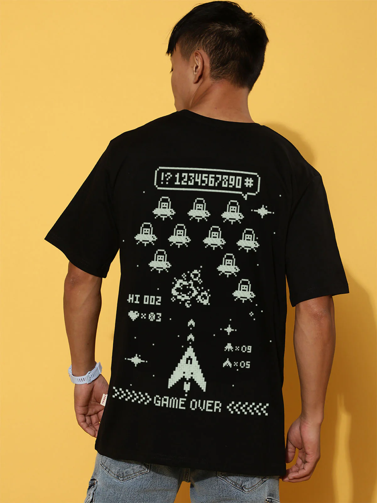 Game Over Black Oversized Back Graphic Printed T-shirt - Image 2
